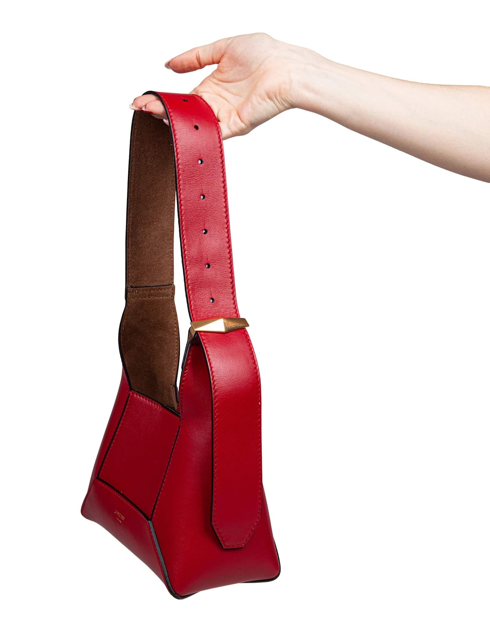 Jimmy Choo Diamond Hobo/s Shoulder Bag In Red Leather In Red/gold