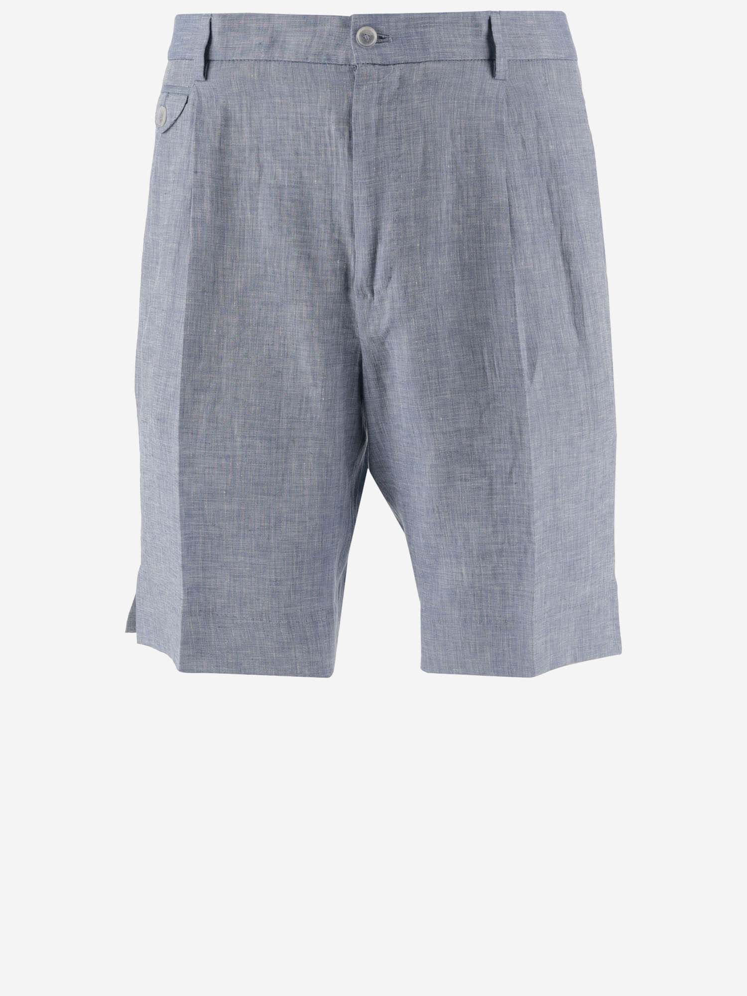 Shop Dolce & Gabbana Linen Bermuda Shorts In Clear Blue