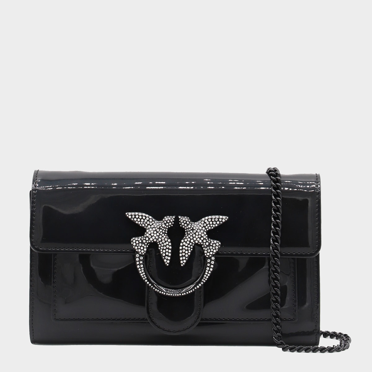 PINKO BLACK LEATHER LOVE ONE WALLET SHOULDER BAG 