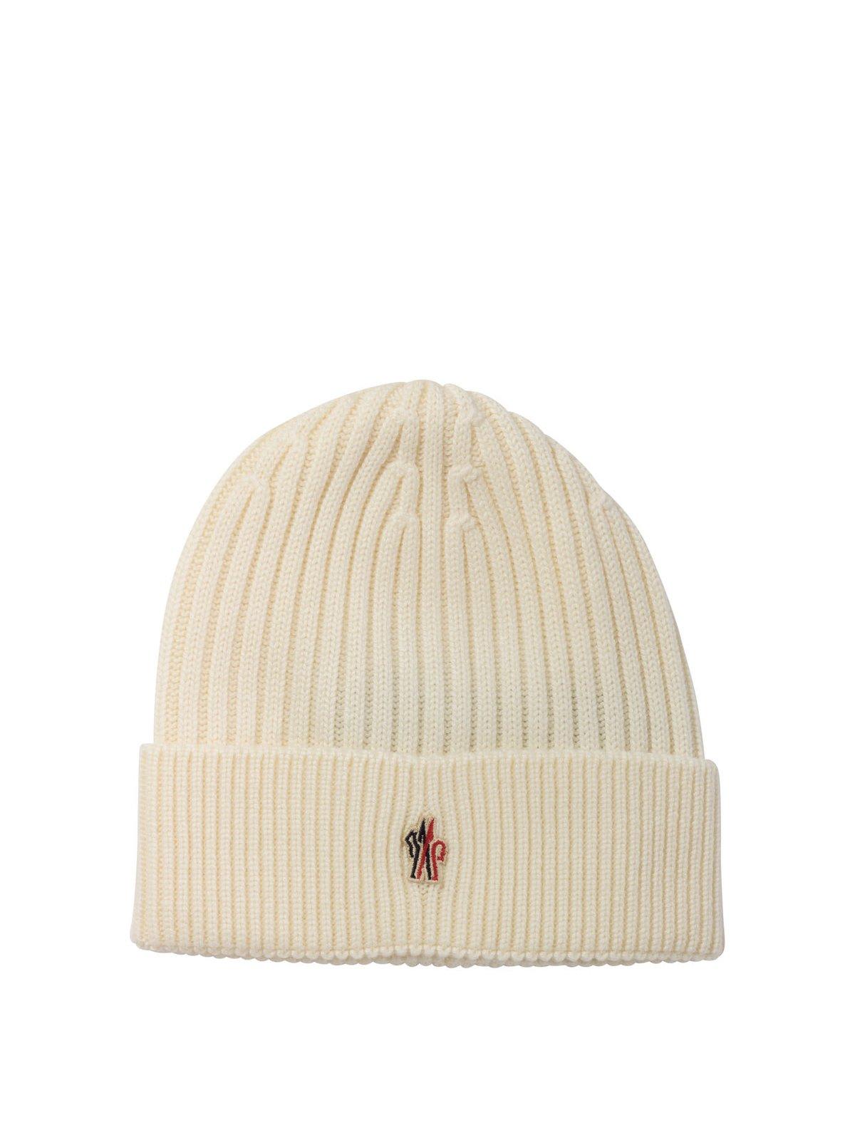 Shop Moncler Logo Embroidered Knit Beanie In White