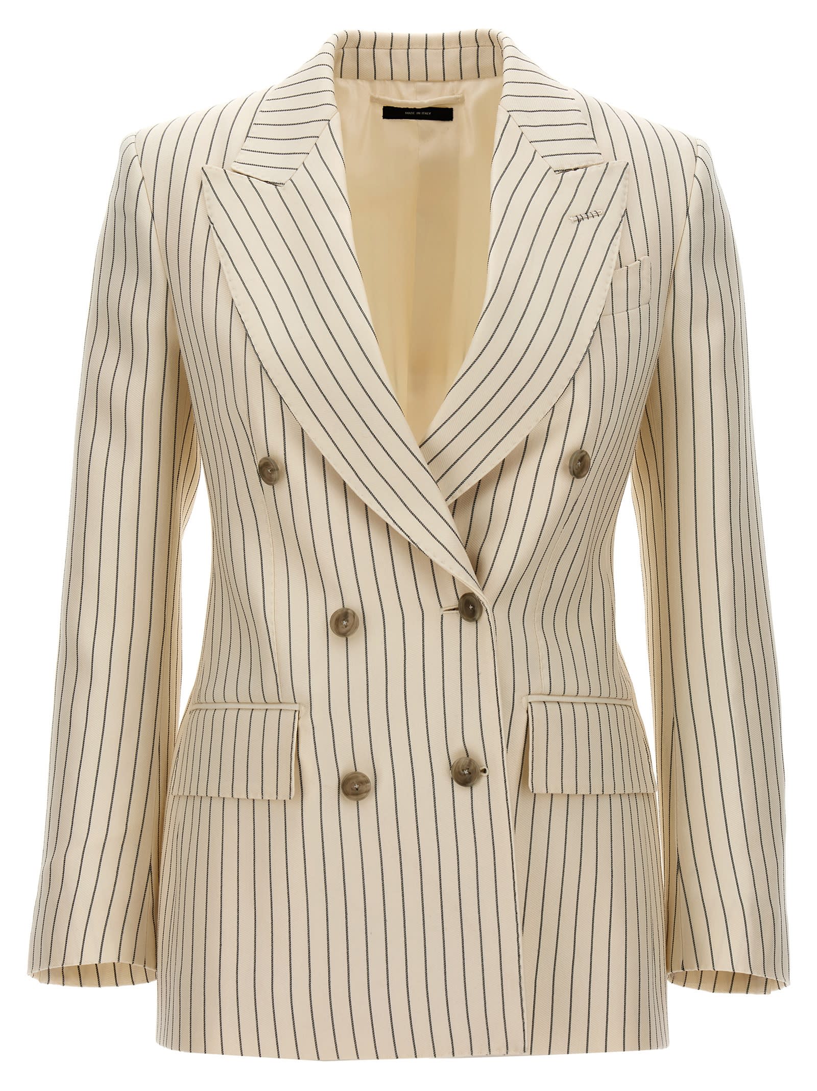 Shop Tom Ford Striped Double-breasted Blazer In White/black