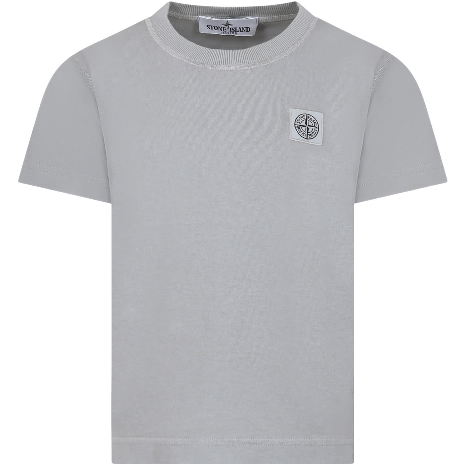 Stone Island Kids' Grey T-shirt For Boy With Logo In Grigio