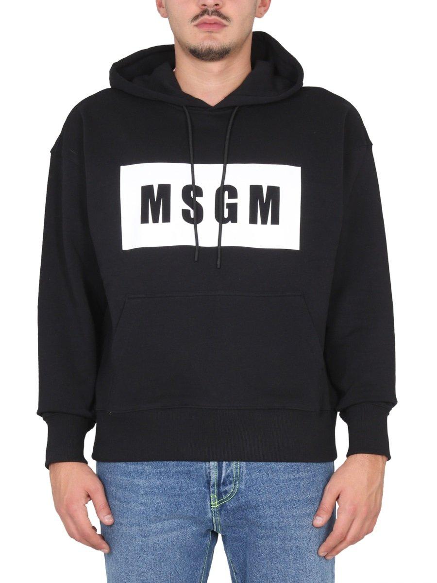 Shop Msgm Logo-printed Drawstring Hoodie In Black