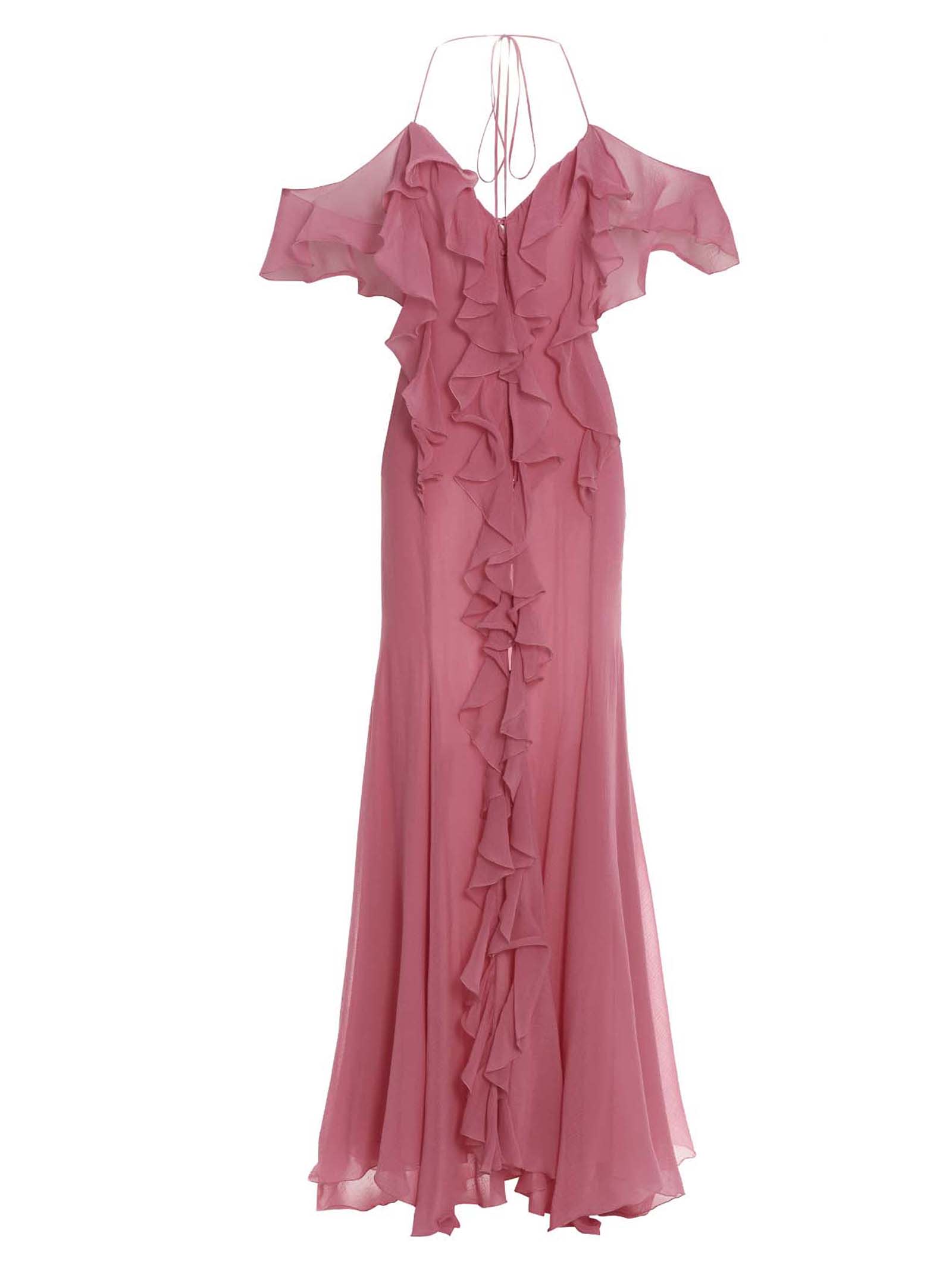 Shop Blumarine Flounced Silk Dress In Pink