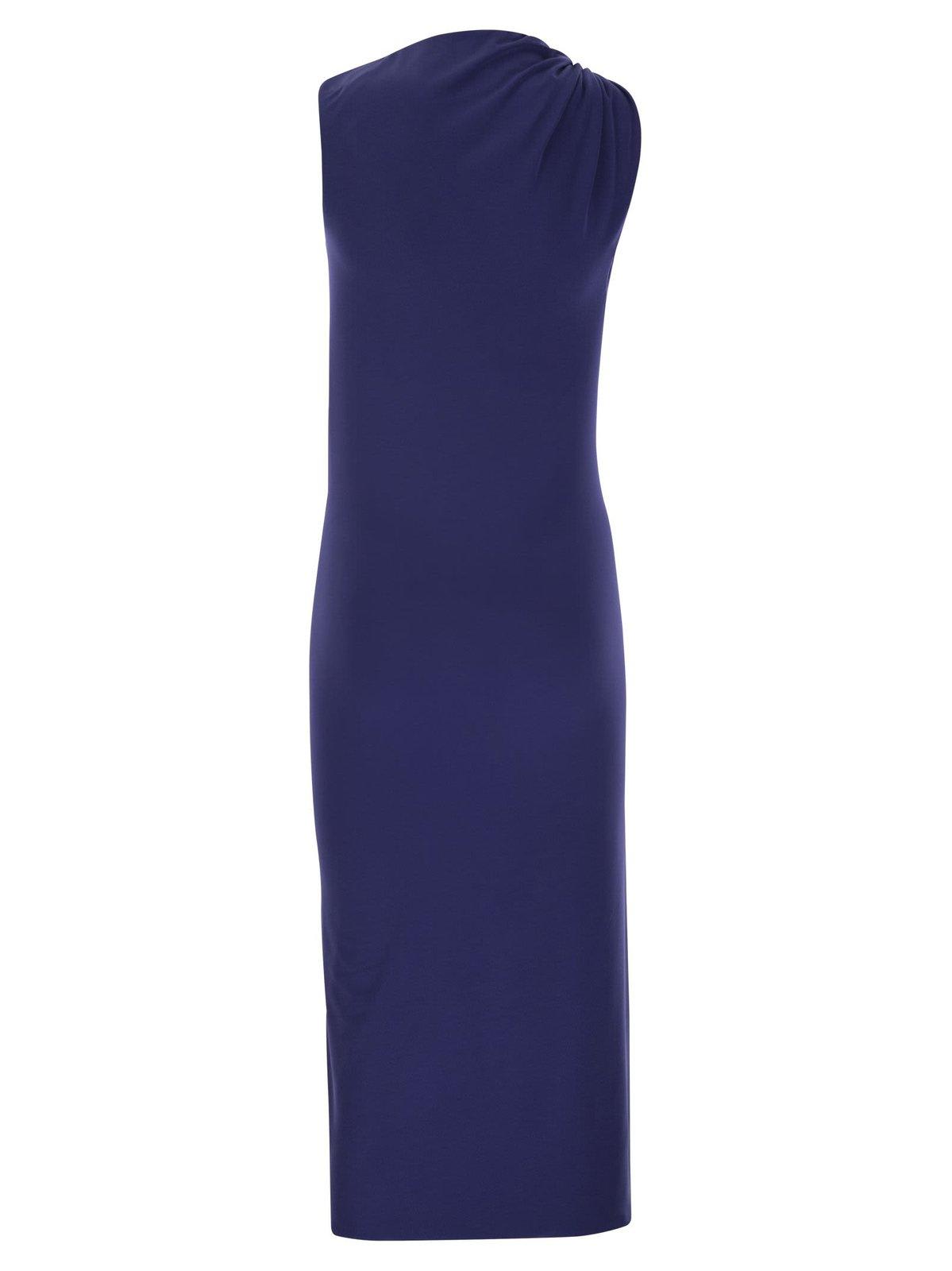 Shop Sportmax Max Mara Draped Sleeveless Dress In Blue