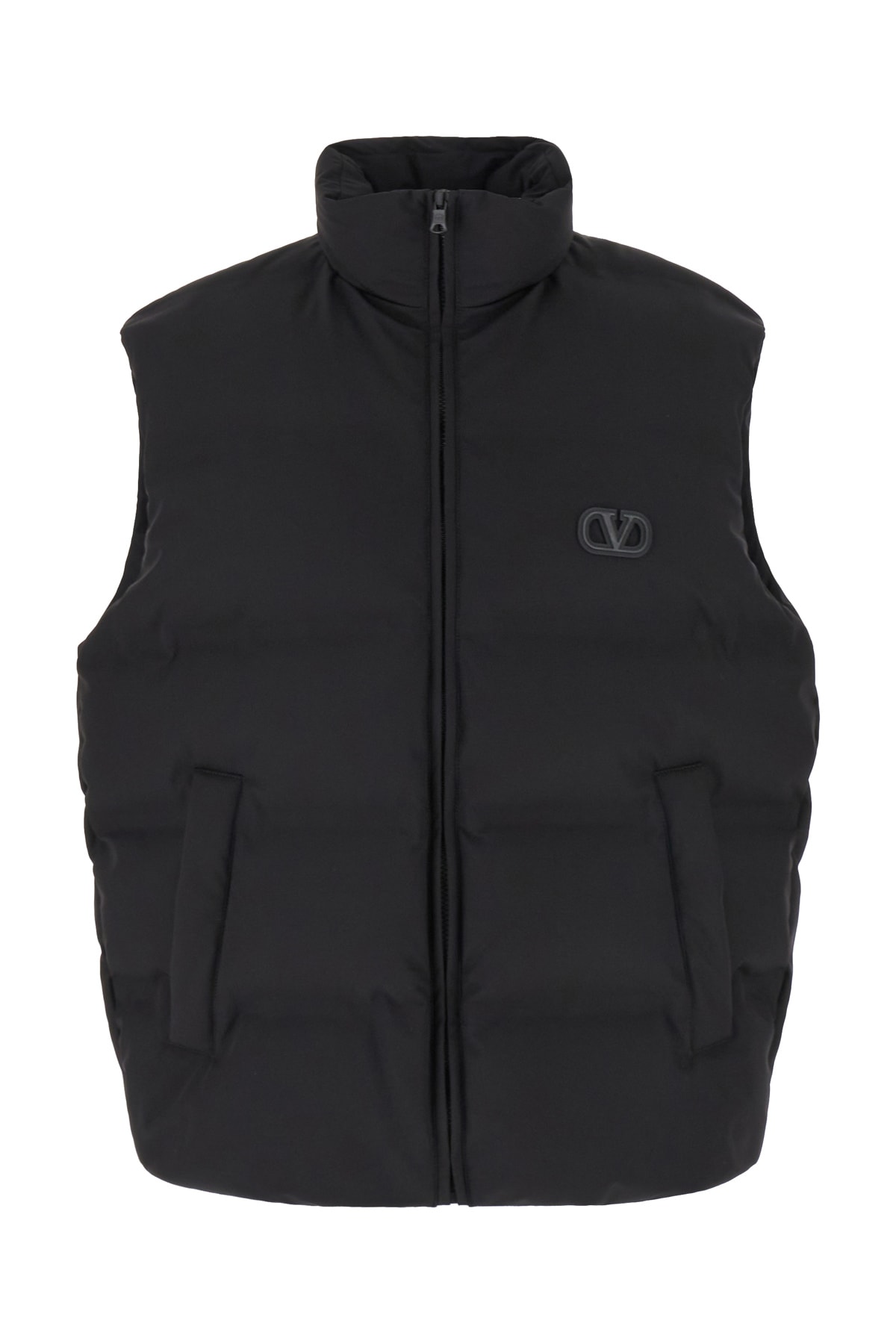 Black Stretch Nylon Blend Sleeveless Padded Jacket