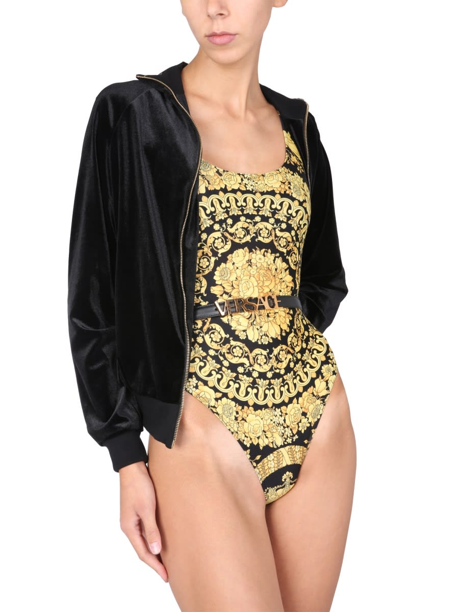 Shop Versace Costume Intero Con Stampa Barocco In Multicolour