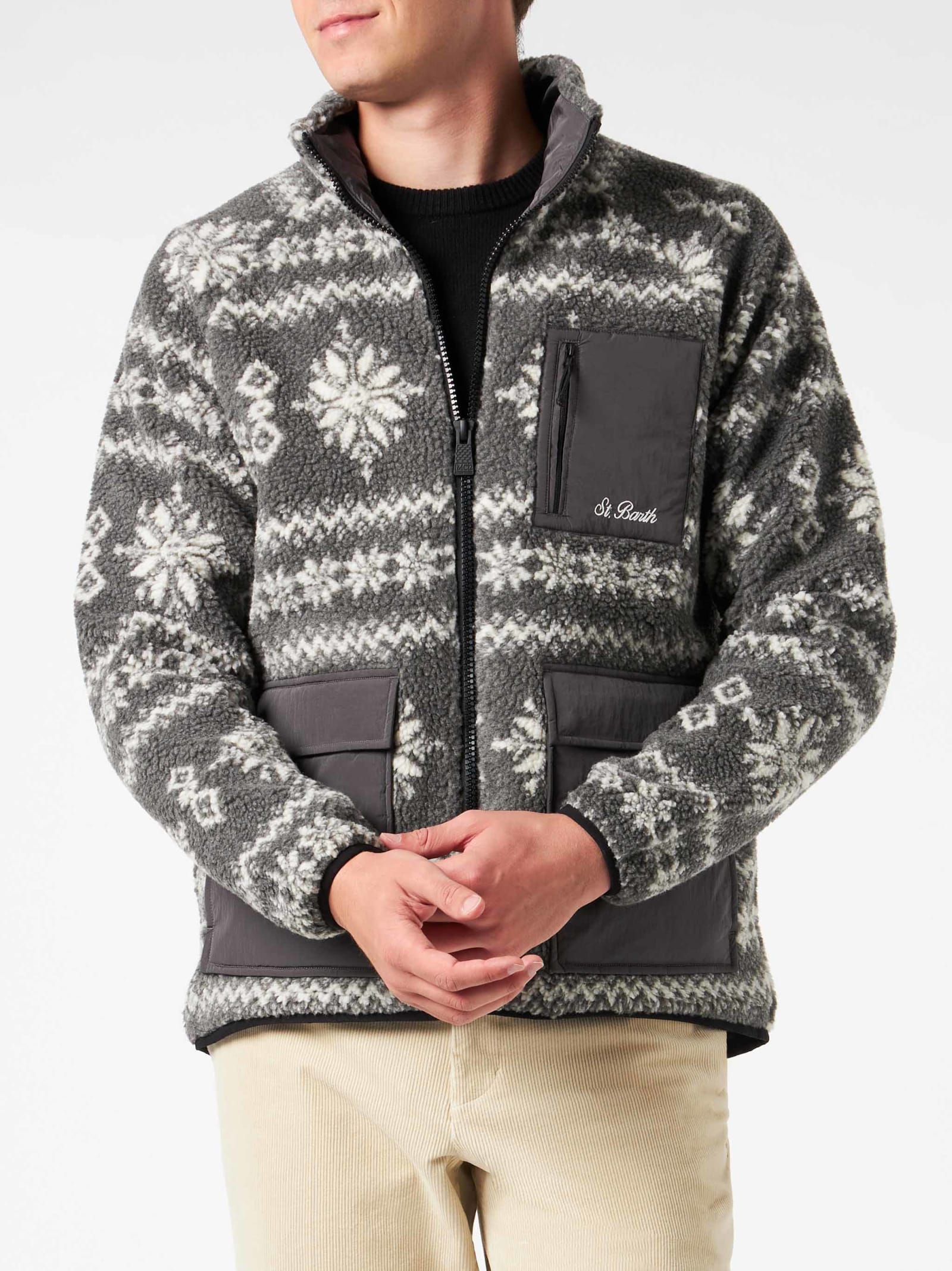 MC2 SAINT BARTH MAN SHERPA JACKET WITH FAIR-ISLE PRINT 