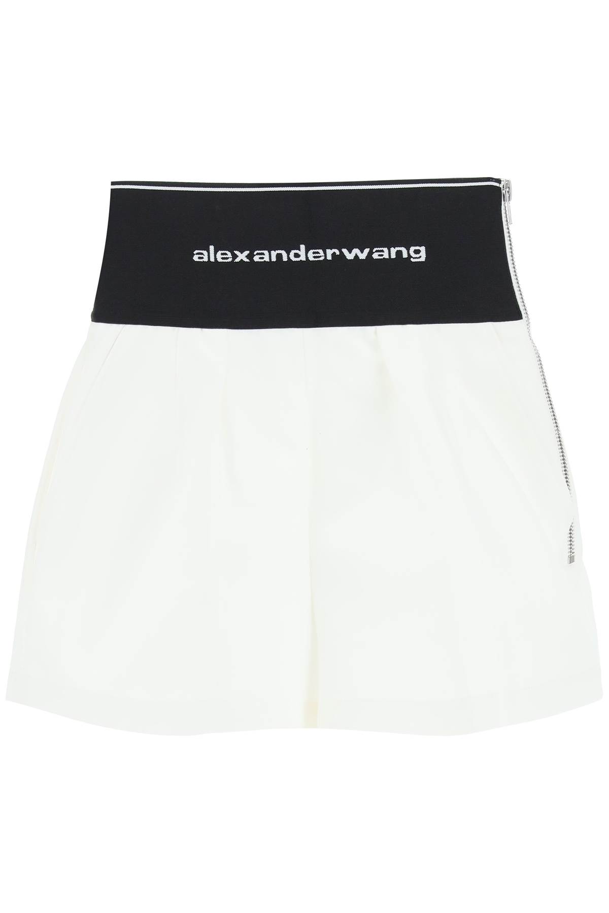 Shop Alexander Wang Cotton And Nylon Shorts With Branded Waistband In Snow White (white)
