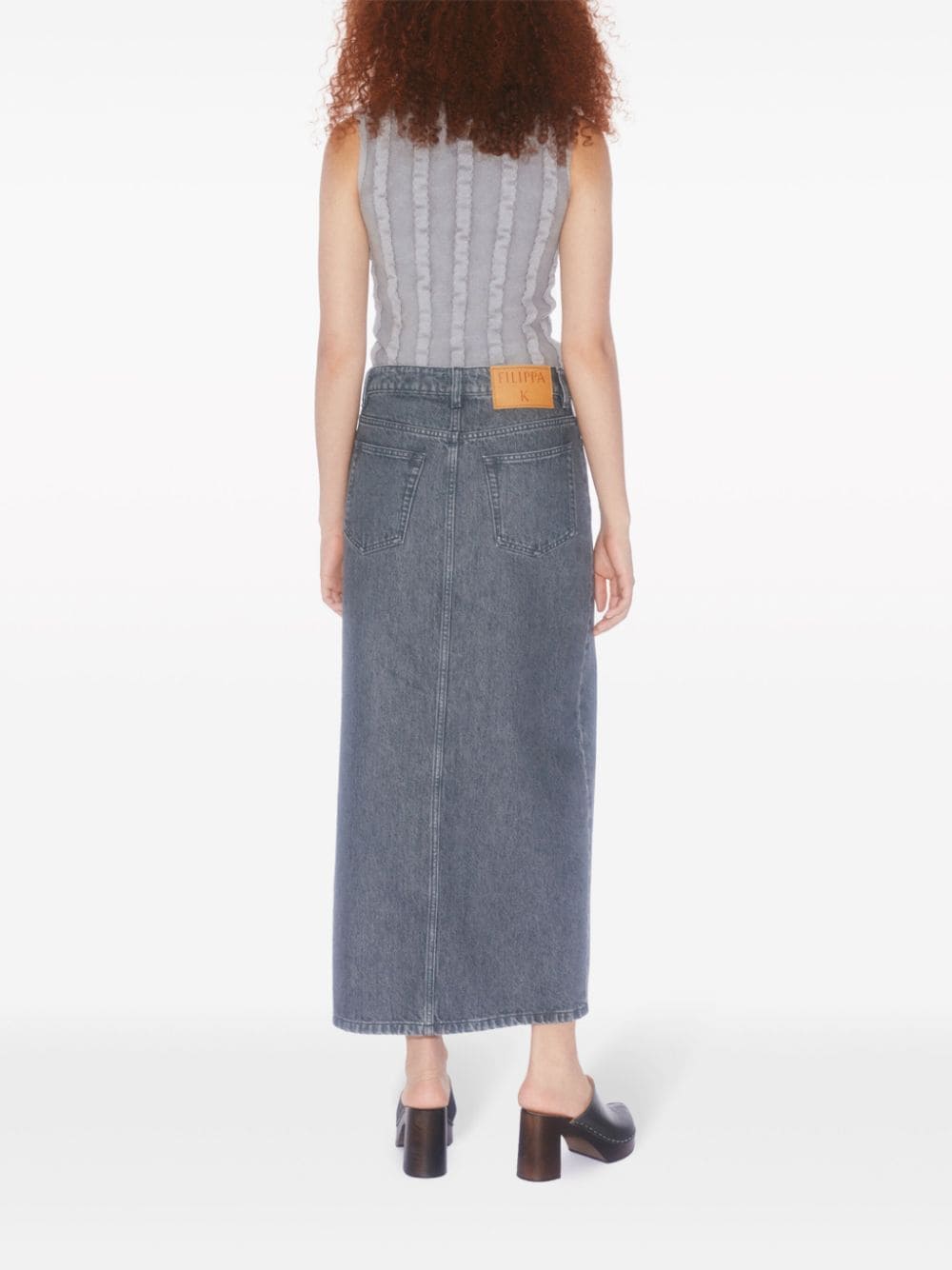Filippa K Long Slit Denim Skirt In Blue