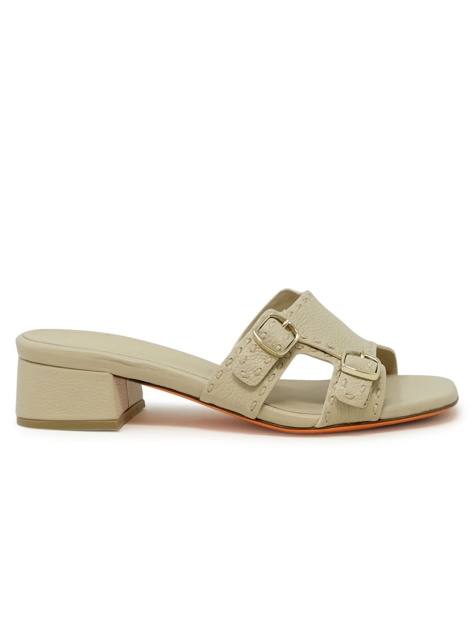 Beige Leather Backless Sandal