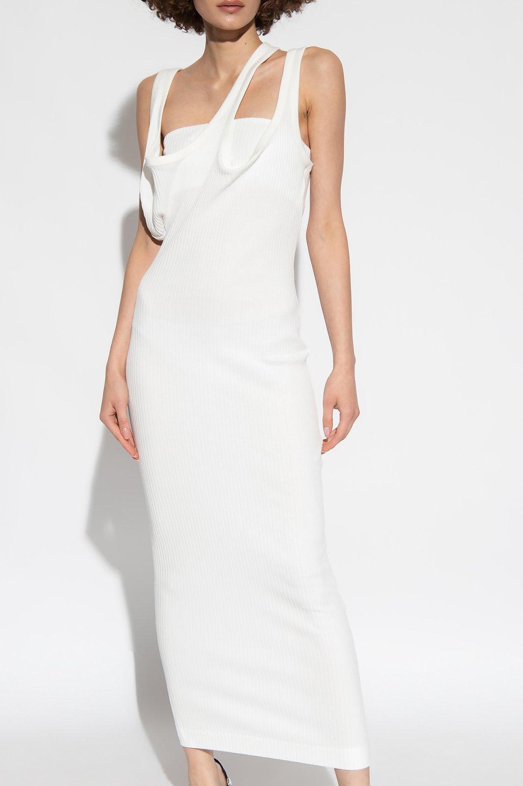 Shop Attico Ribbed Asymmetric Midi Dress In White