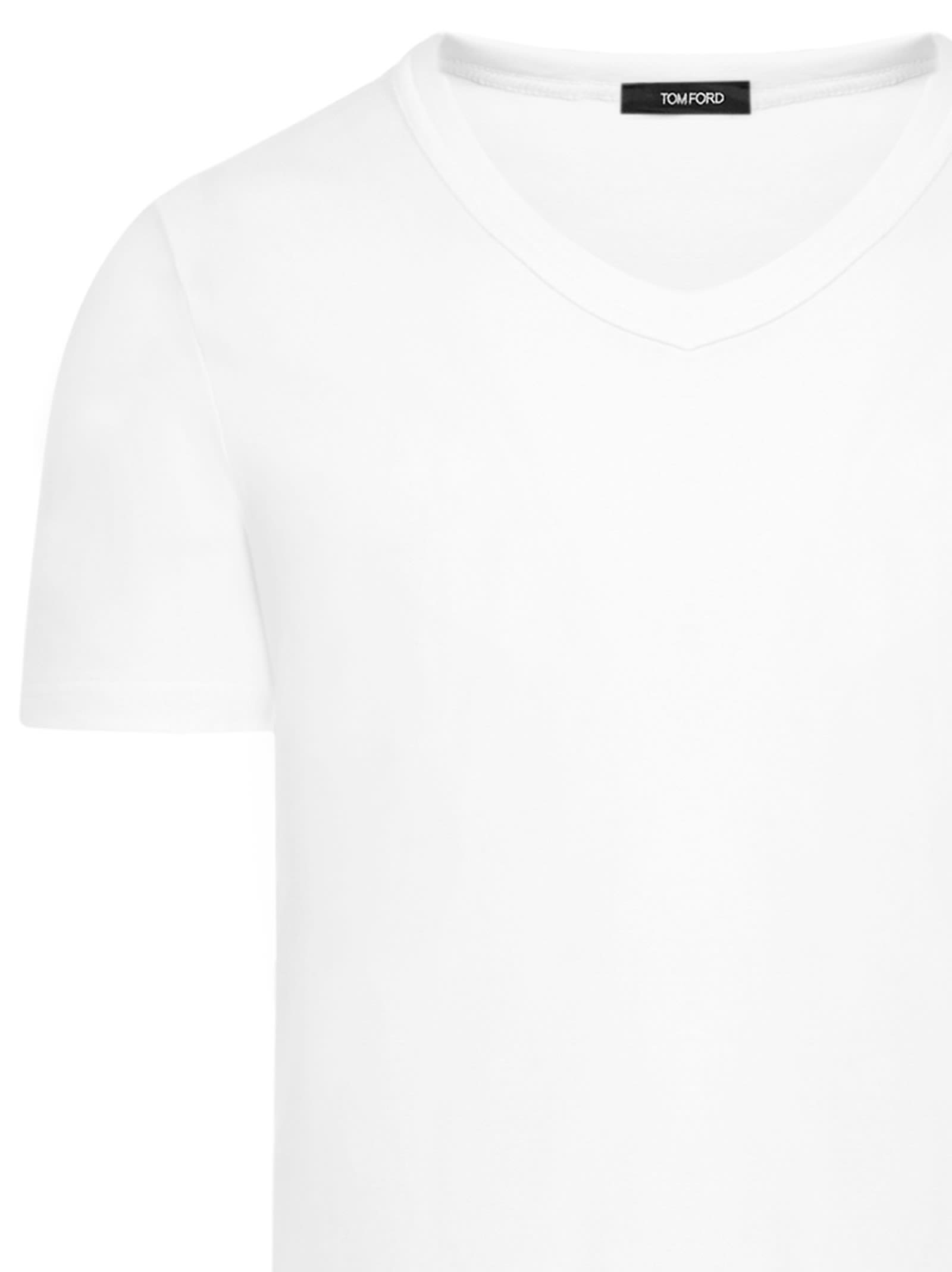 Tom Ford Logo Round Collar Short-sleeved T-shirt In White