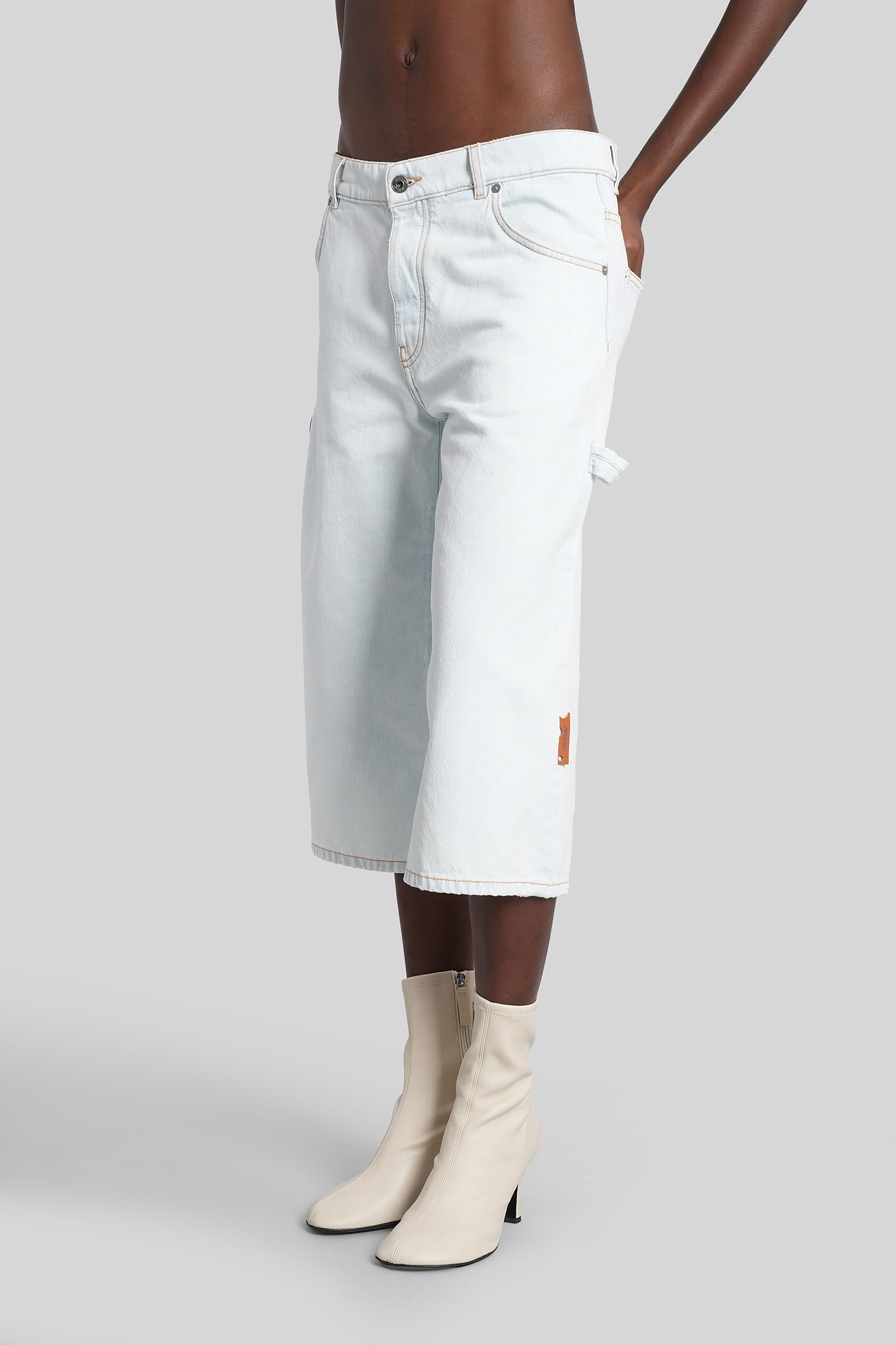 Off-white Denim Knee-length Shorts In White