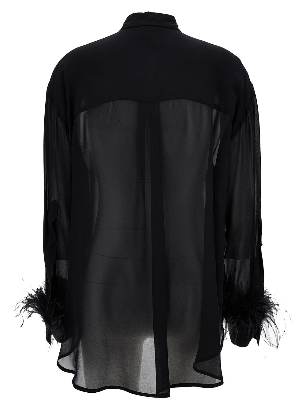 Shop Pinko Circe Black Semi-sheer Shirt With Feathers On Cuffs In Viscose Woman