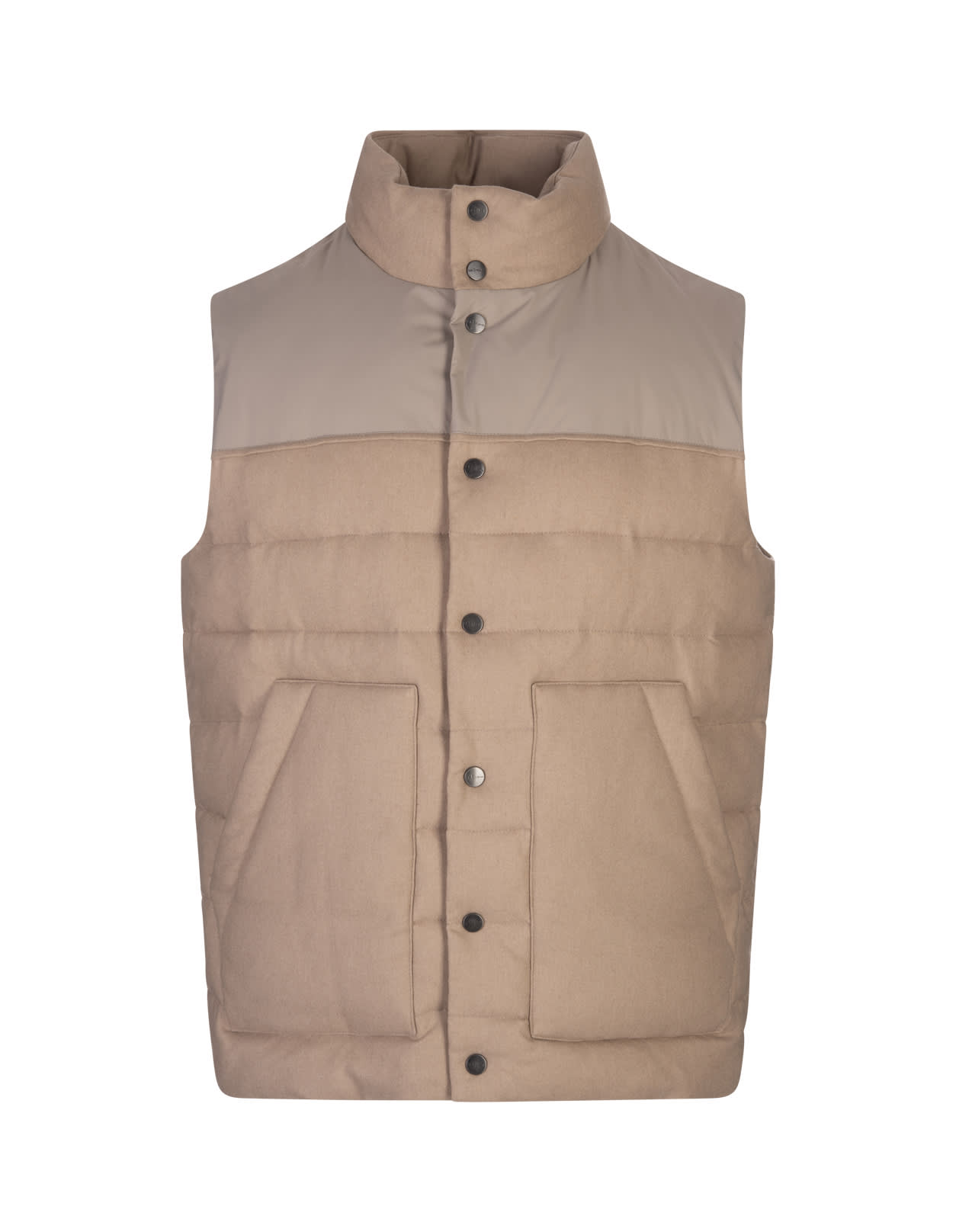 Beige Quilted Cashmere Padded Gilet