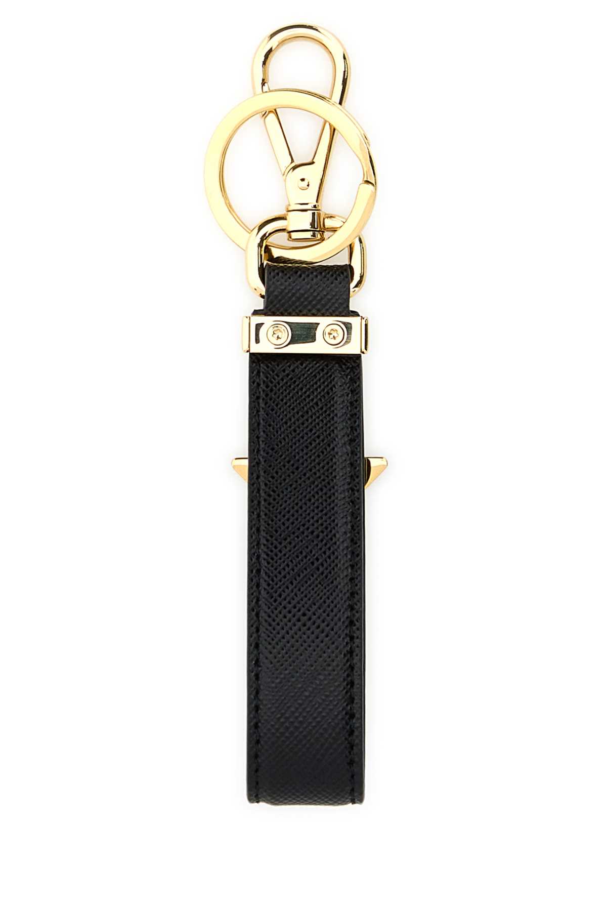 Prada Saffiano Leather Key Ring In Black