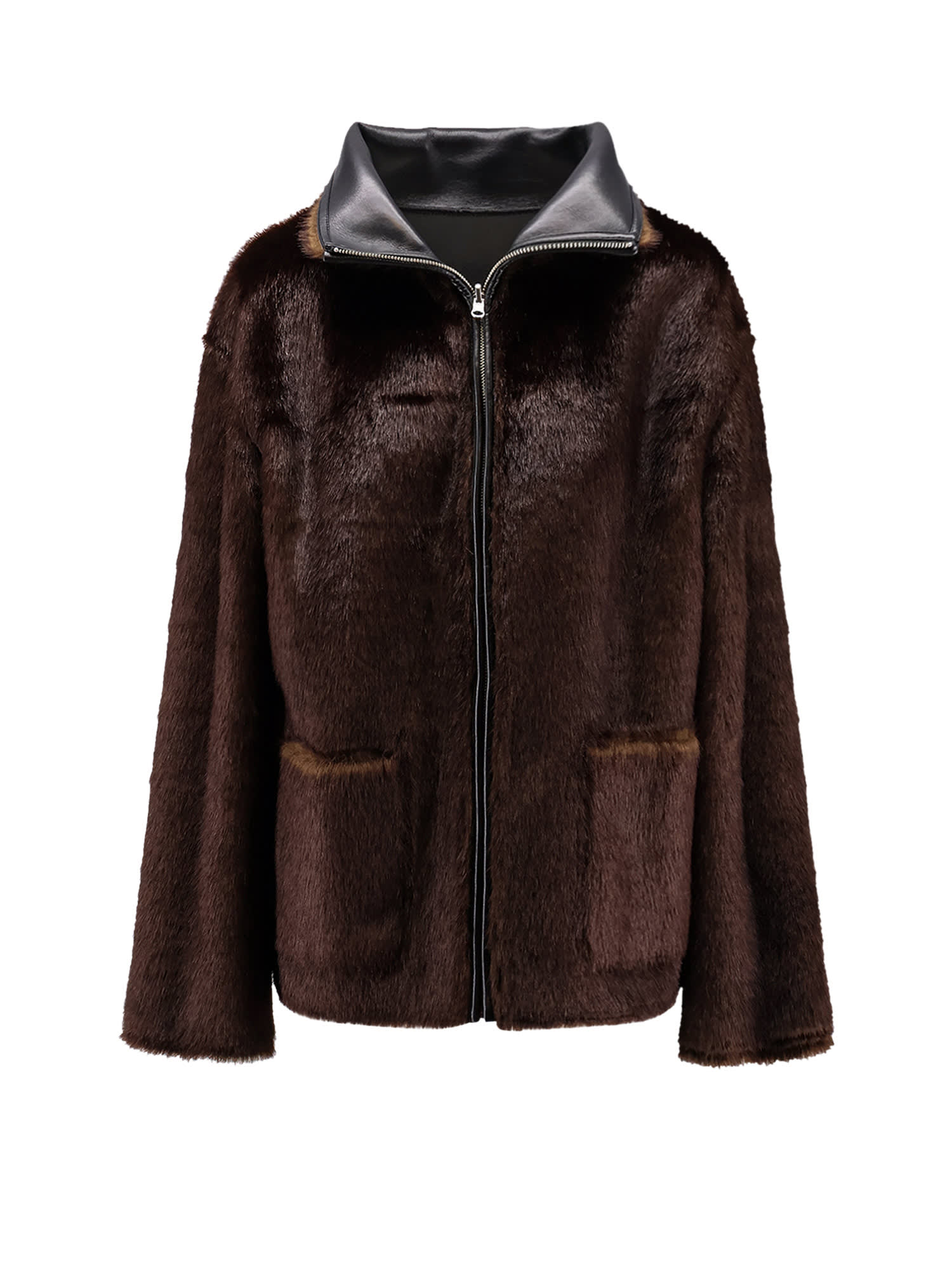 Stand Studio Reversible Jacket With High Collar And Plush Lining In Multi