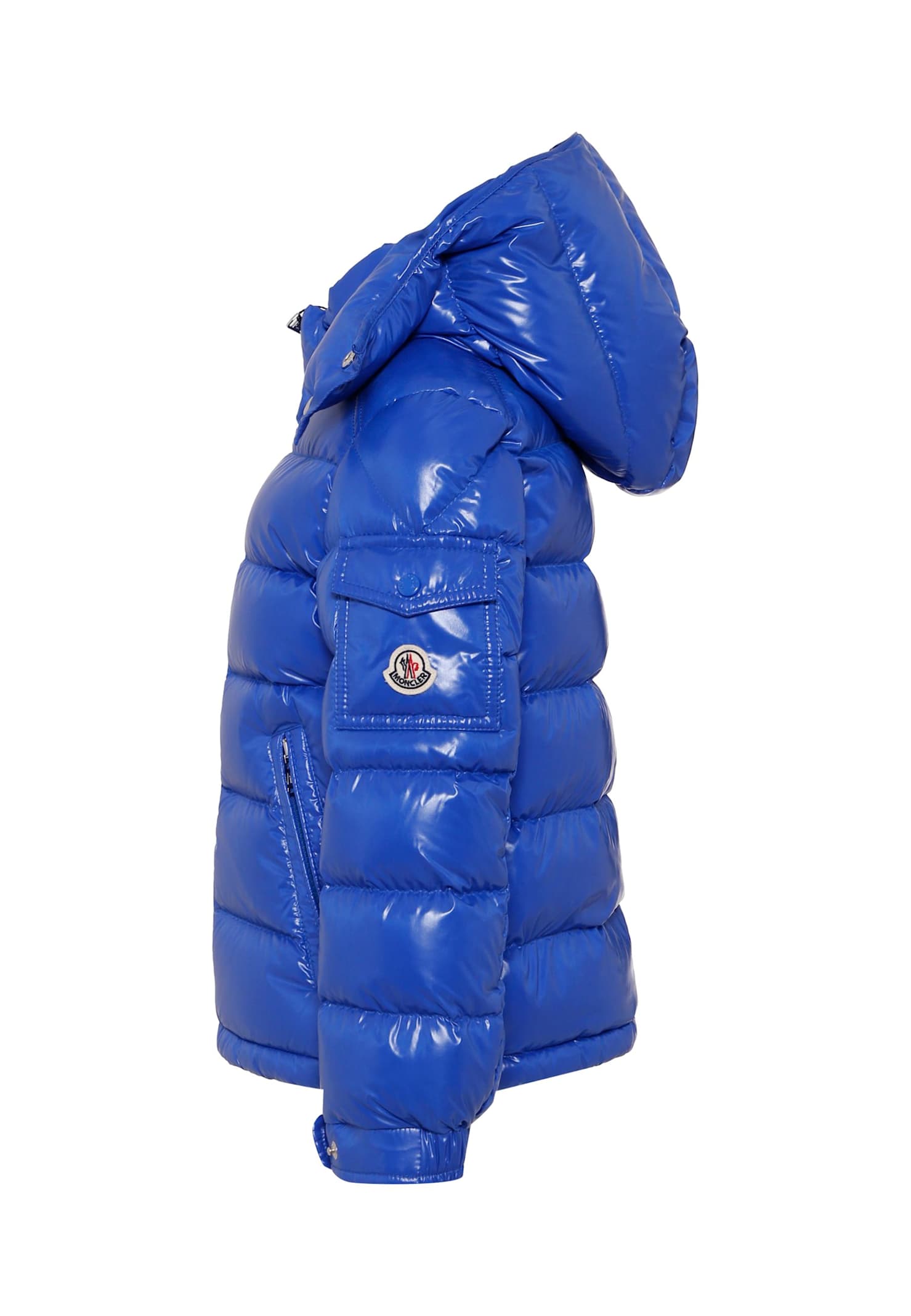 Moncler Blue Maya Down Jacket For Boy With Logo In Blue