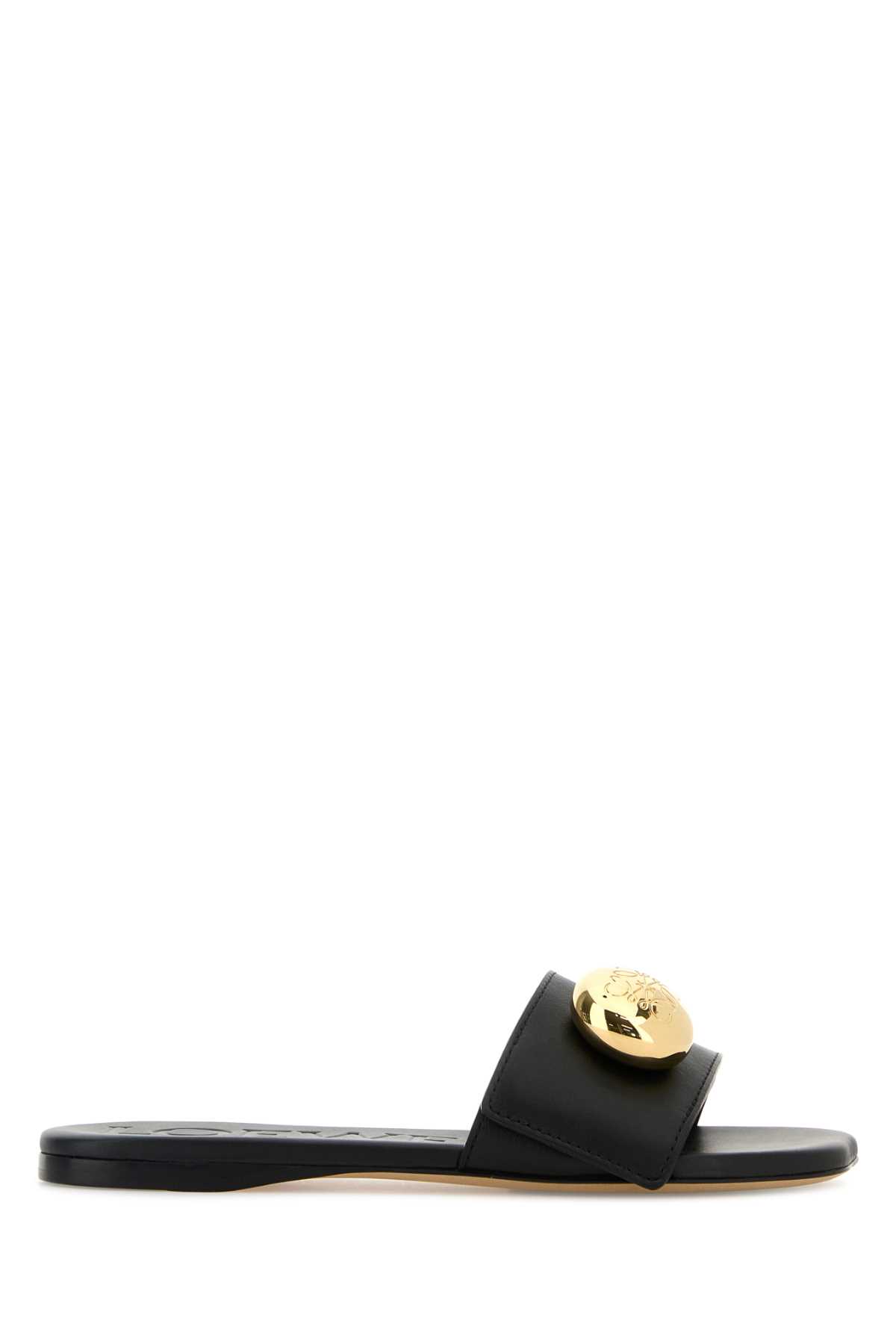 Black Leather Pebble Slippers