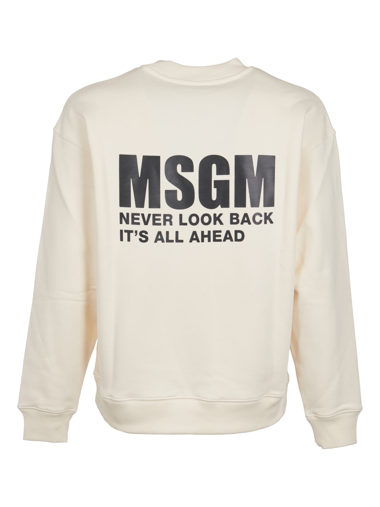 Shop Msgm Rib Trim Crewneck Logo Sweatshirt In Cream