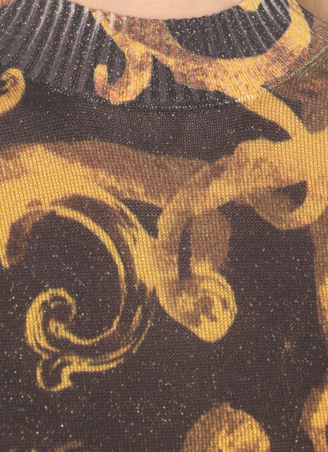 Versace Jeans Couture Barocco-print Glitter Knitted Top In Black
