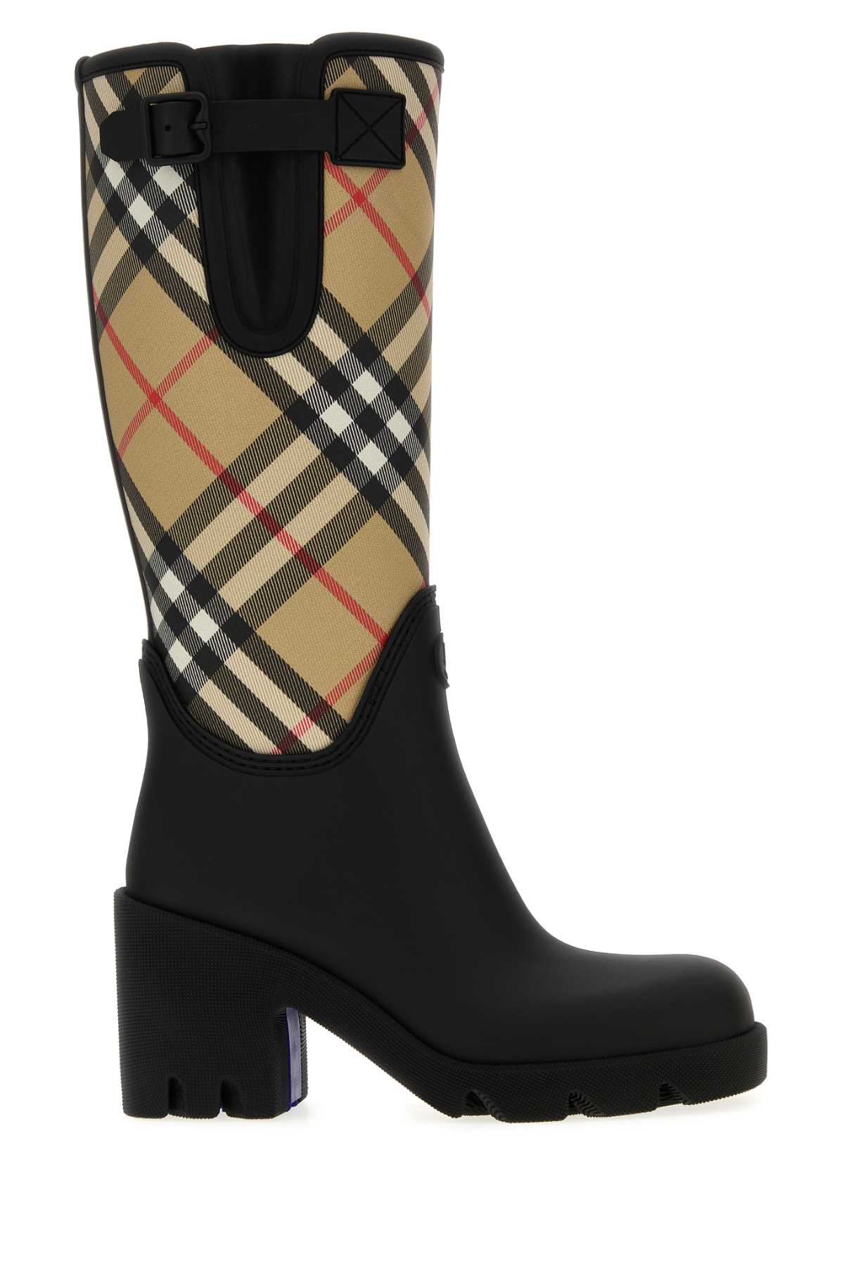 Burberry Canvas And Rubber Boots With Buckle Detail In Black