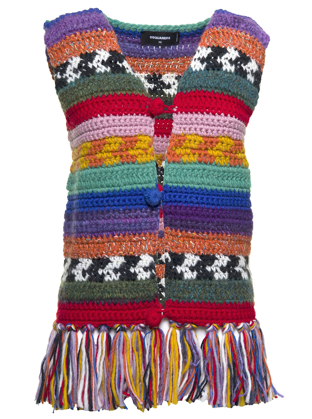 Dsquared2 Multicolor Cotton Chorcet Vest With Fringes