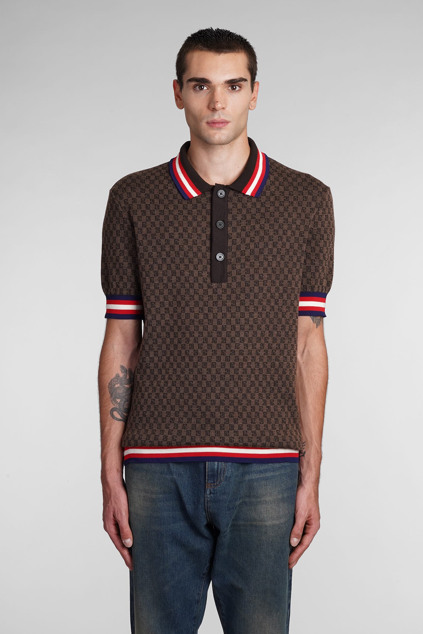 Balmain Brown Polo Shirt with Mini Monogram