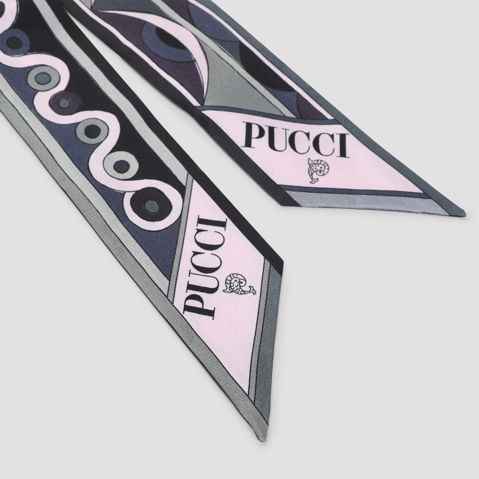 Pucci Patterned Silk Bandeau With Logo-print In Silver