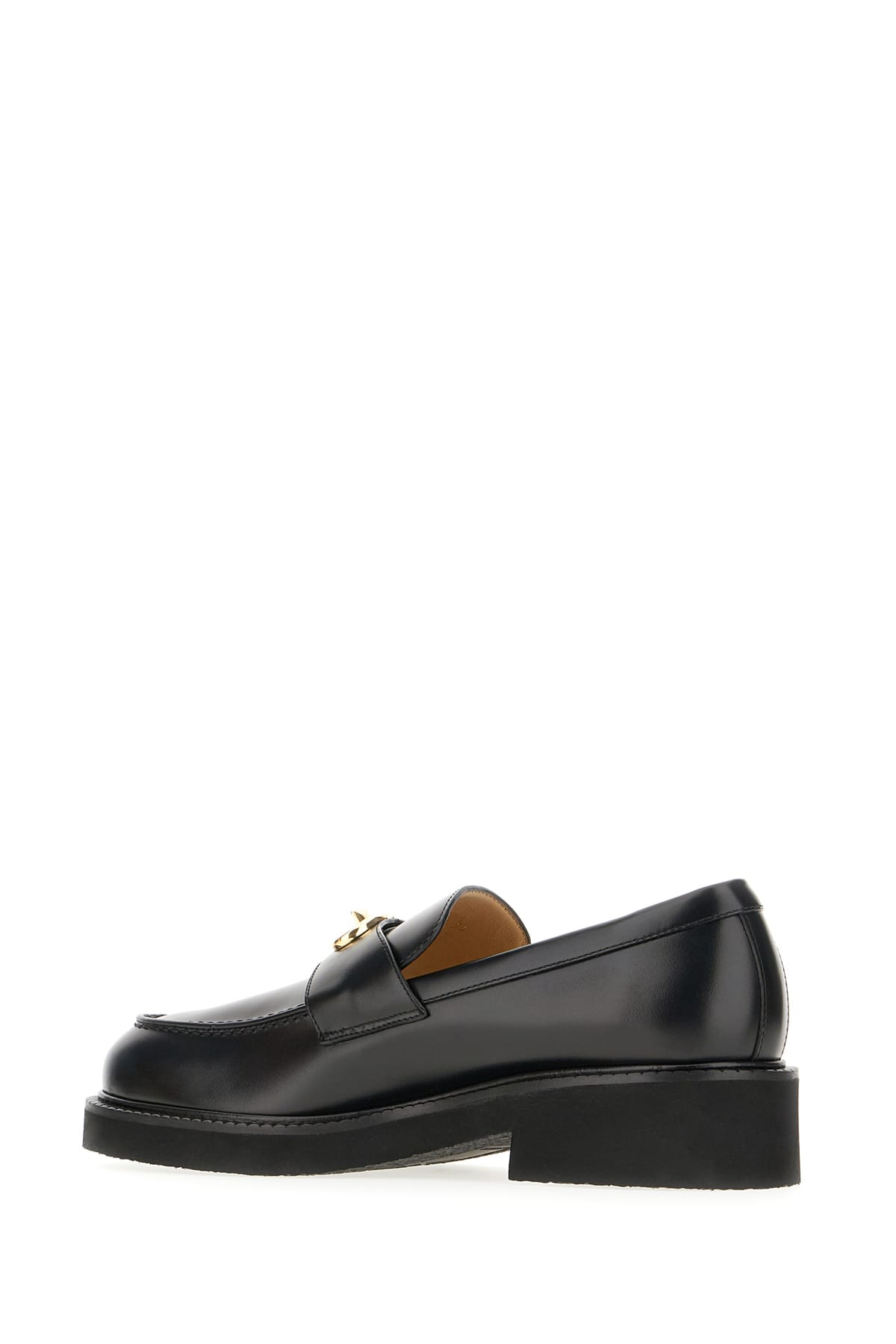 Shop Valentino Black Leather Loafers In Nero