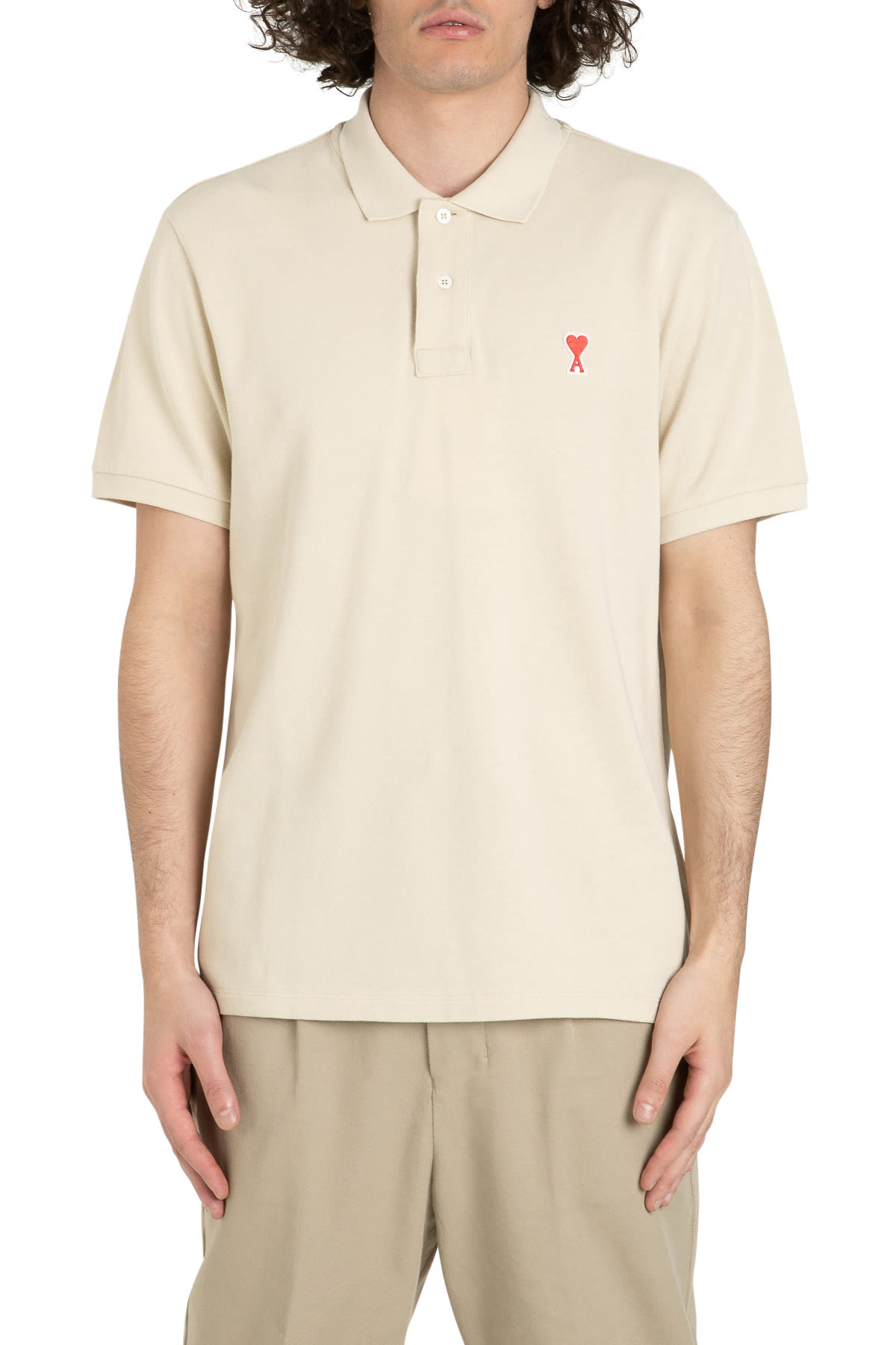 Ami Alexandre Mattiussi Polo Tee With Logo Embroidery In Beige