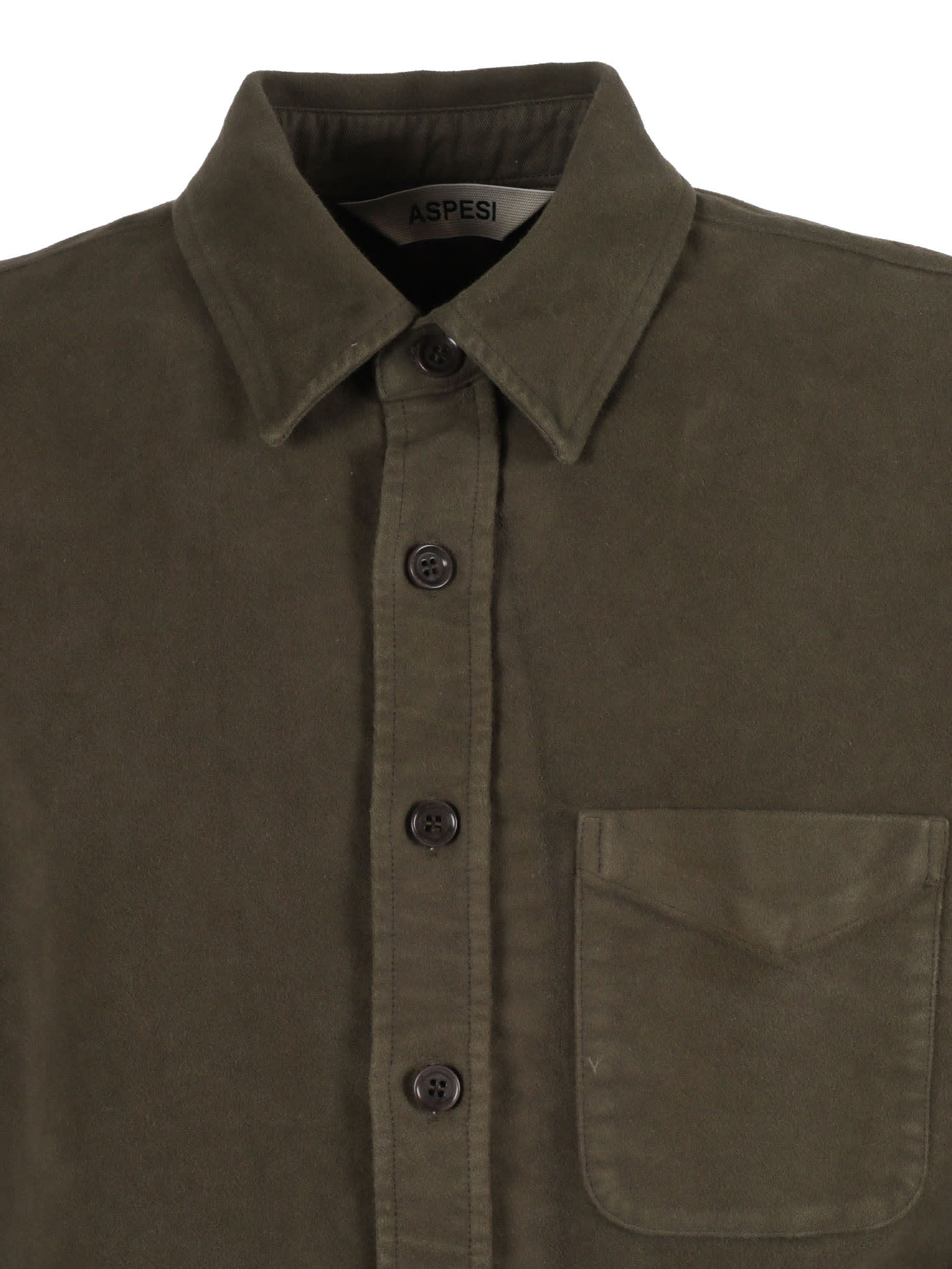 Aspesi Pointed Collar Button-up Shirt With Single Chest Pocket In Brown
