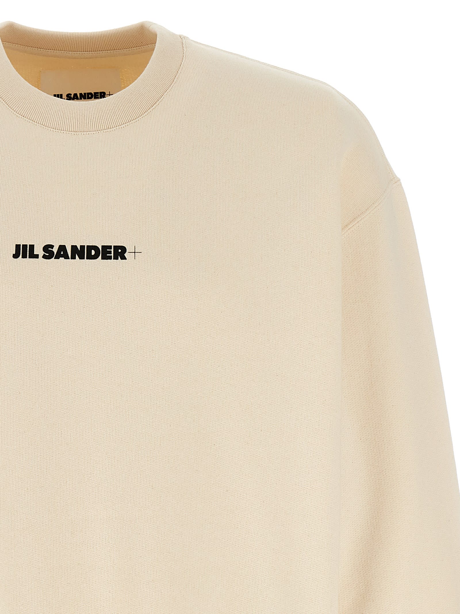 Jil Sander Logo Print Crewneck Sweatshirt In Beige