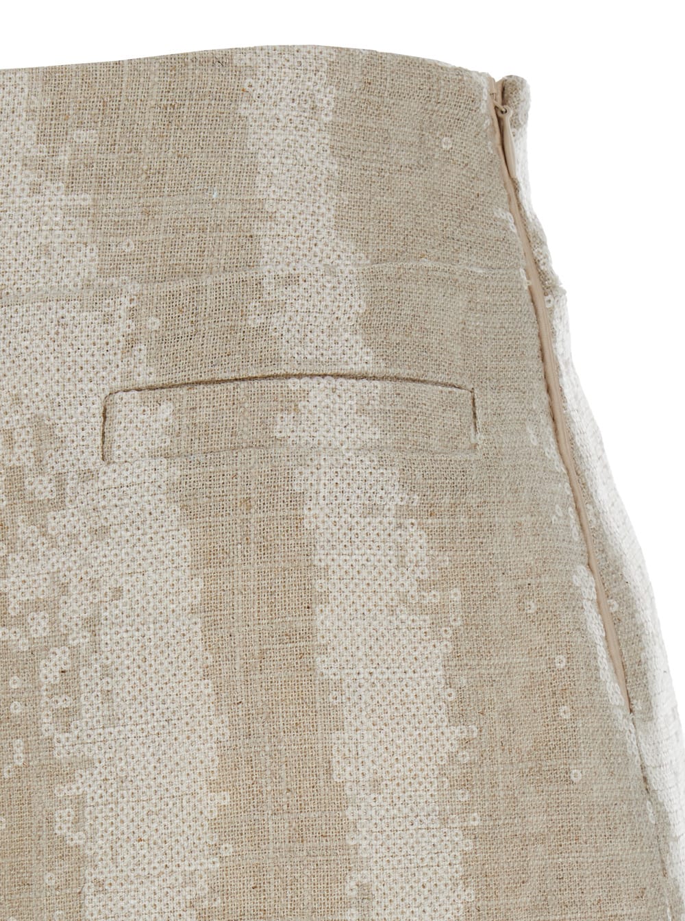 Shop Federica Tosi Biege Mini Skirt With Sequins In Linen Blend Woman In Beige