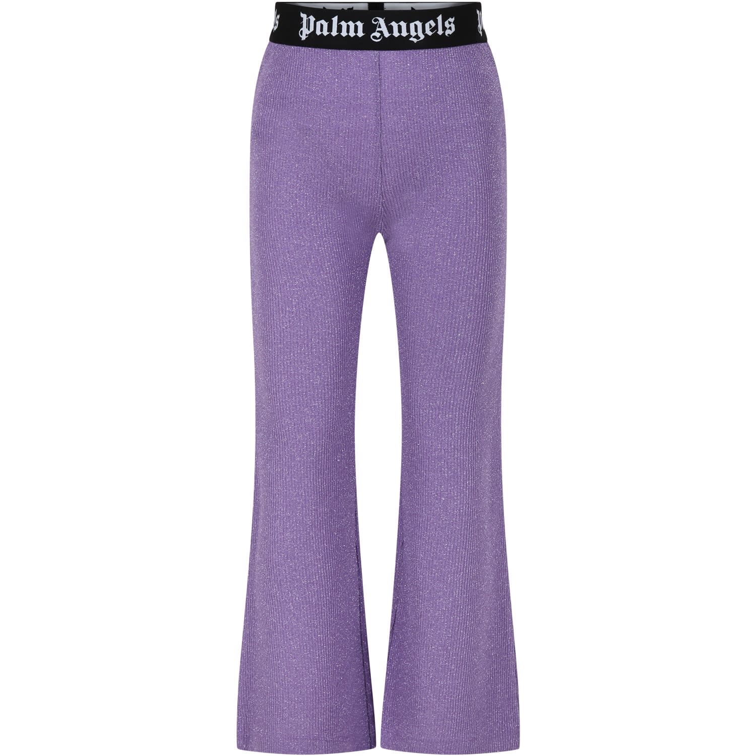 Palm Angels Kids' Purple Leggings For Girl With Logo In Violet