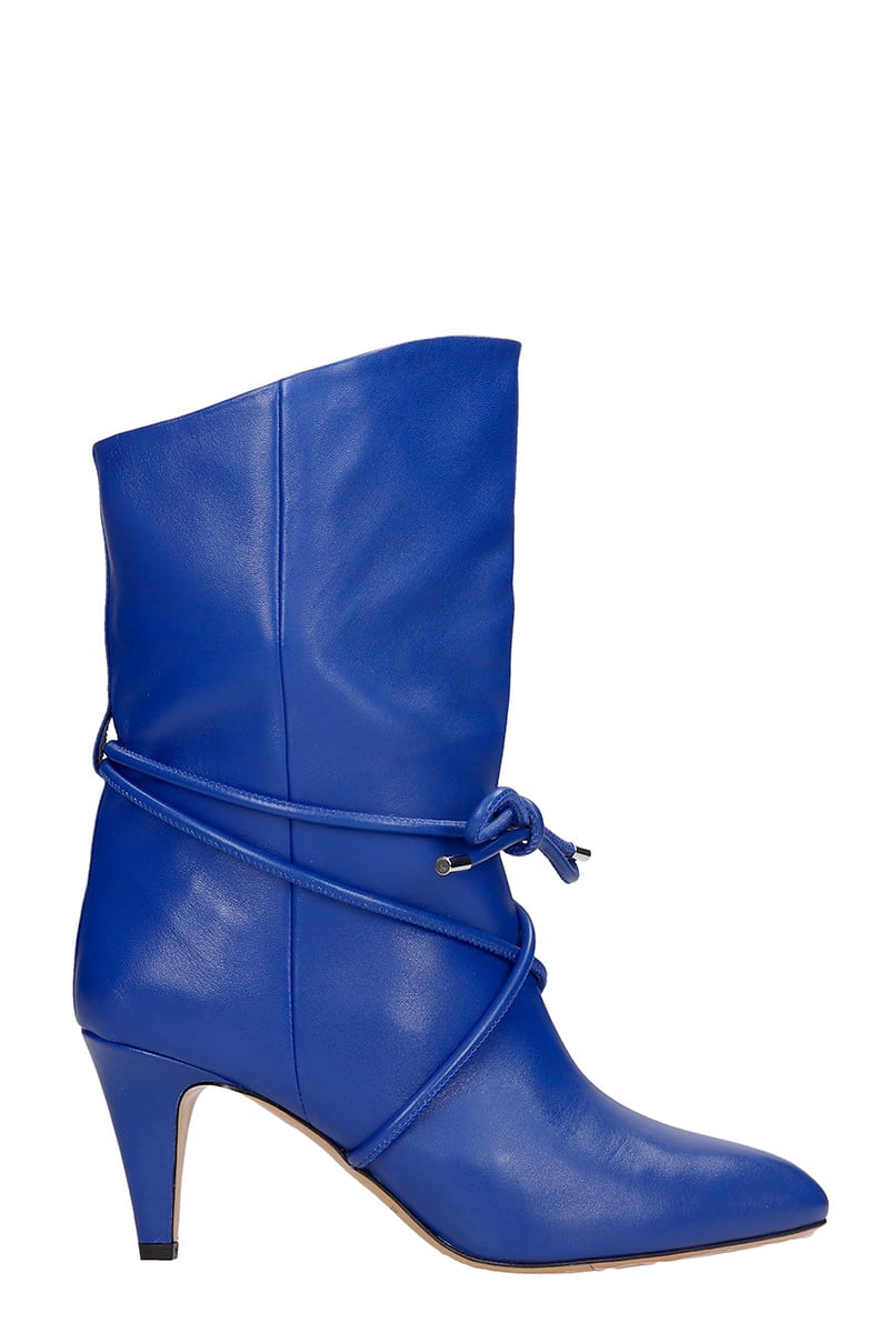 Isabel Marant Llilda High Heels Ankle Boots In Blue Leather