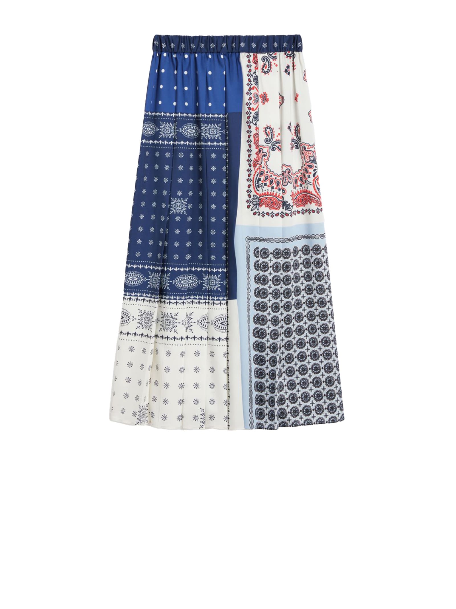 Weekend Max Mara Omens Navy Luna Pleated Woven Midi Skirt In Multi