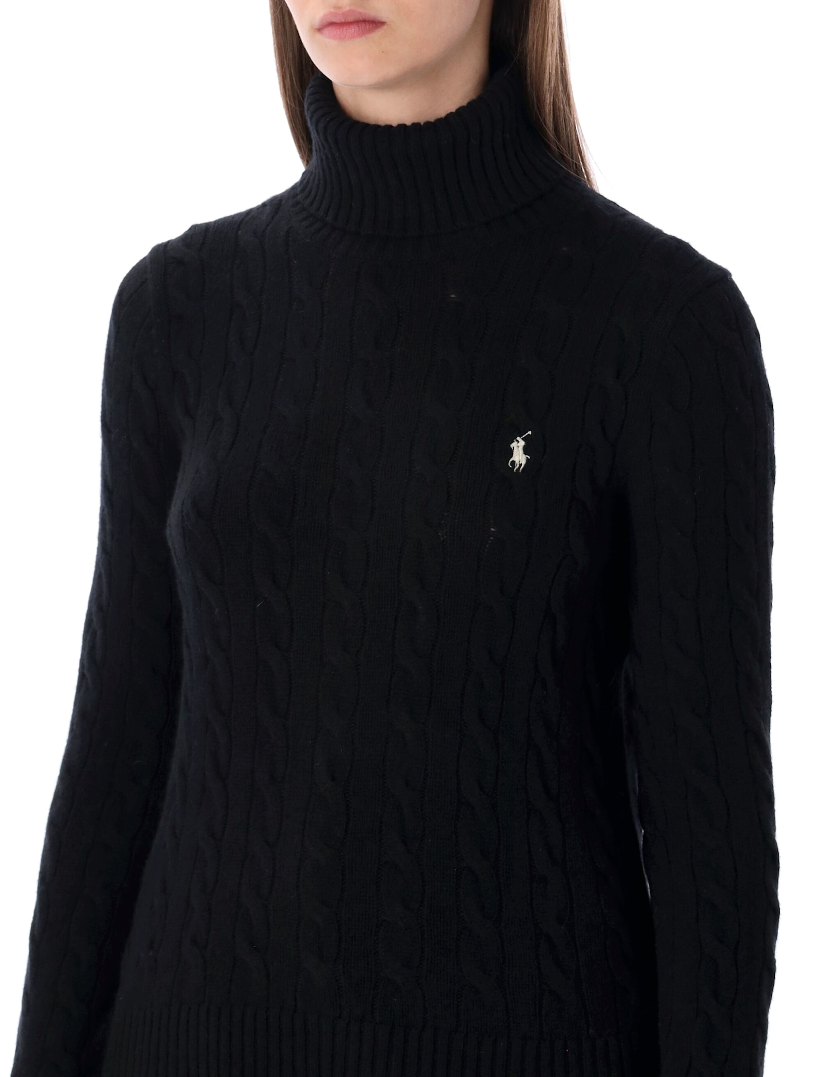 Polo Ralph Lauren Wool And Cashmere Cable-knit Turtleneck In Black