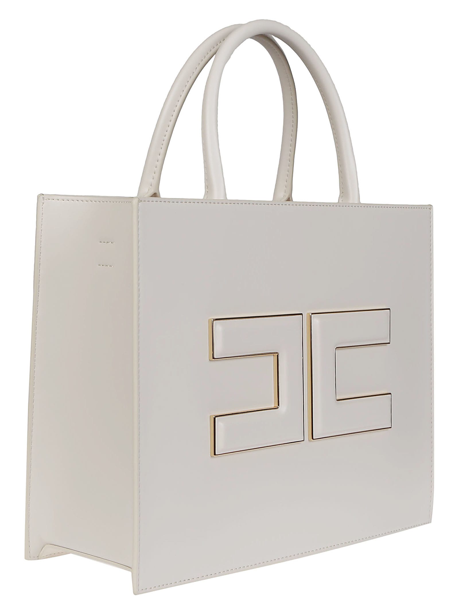 Shop Elisabetta Franchi Medium Shopping Bag In Burro