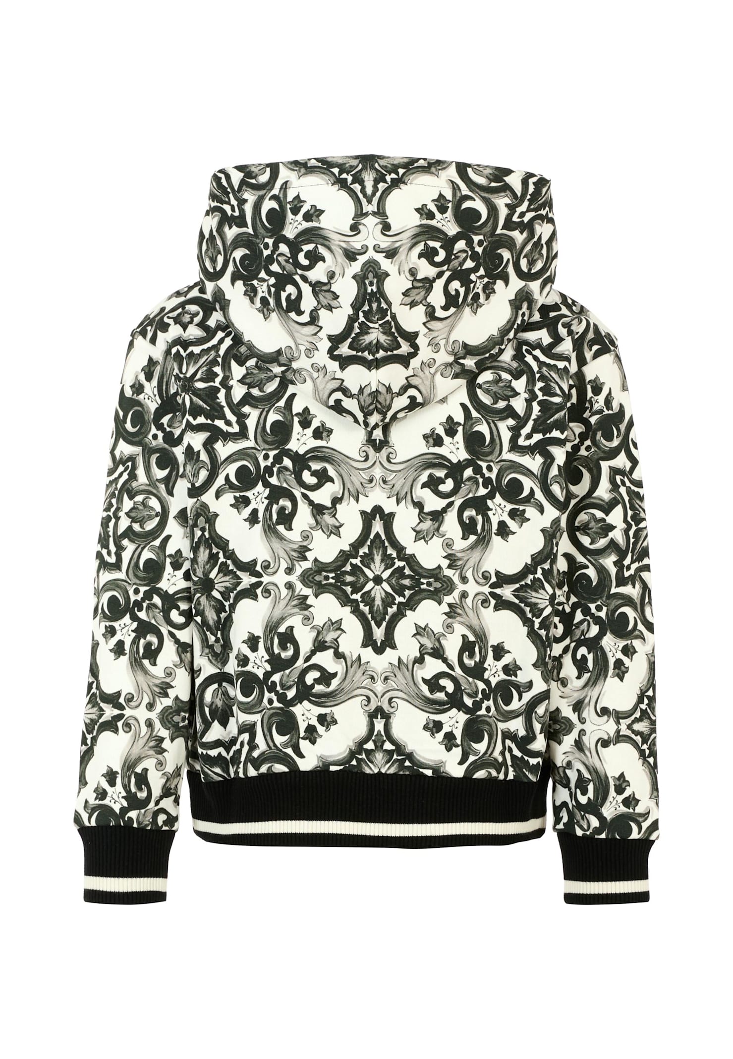 Dolce & Gabbana Majolica-print Hooded Sweatshirt With Zip In Black