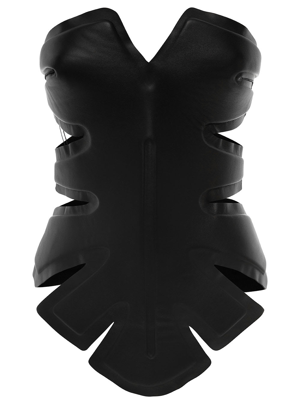 Black Padded Leaf Corset In Calf Leather Woman