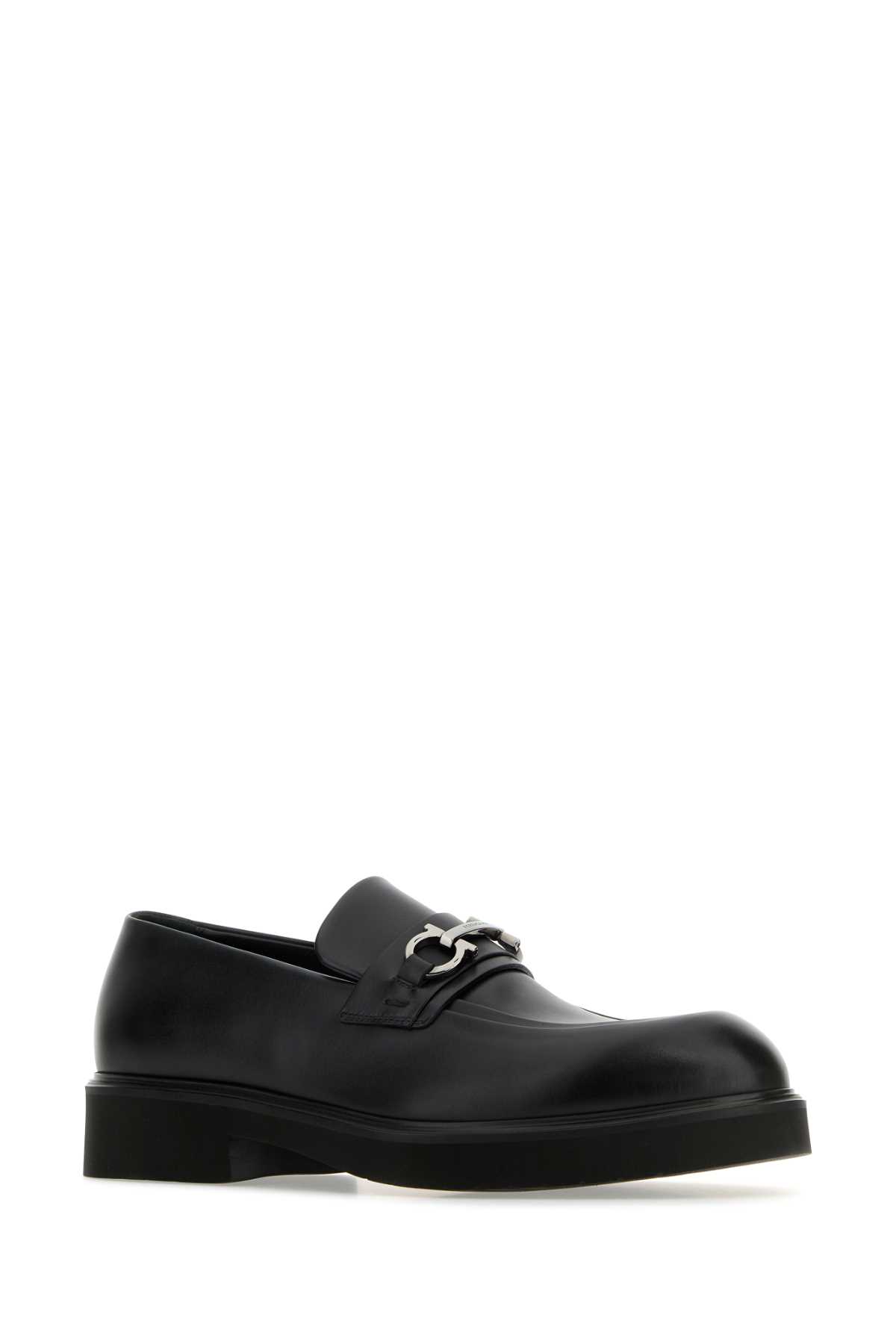 Shop Ferragamo Black Leather Fiorello Loafers