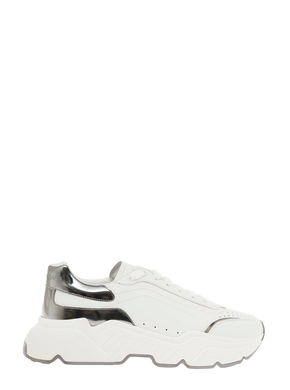 Dolce & Gabbana Mans Daymaster White And Silver Leather Sneakers