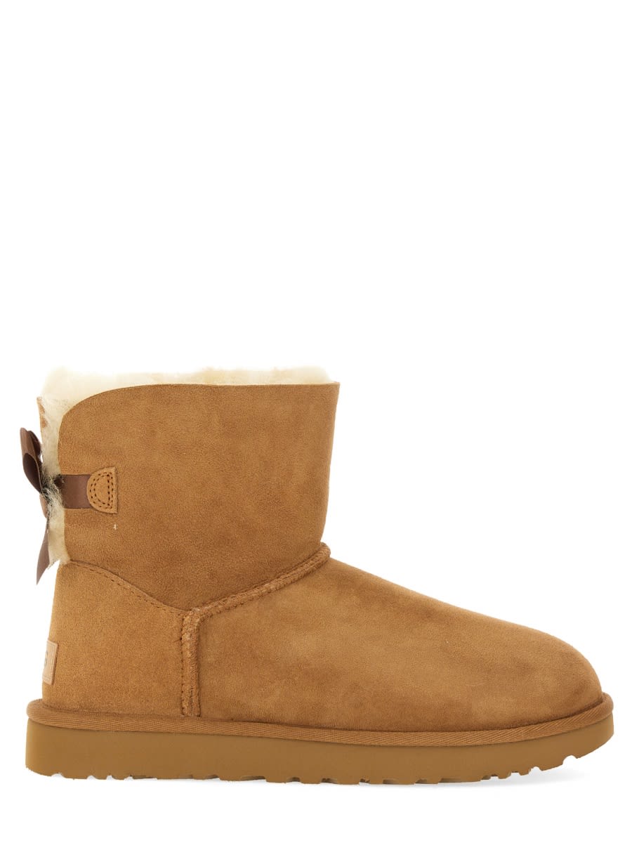Ugg Camel Suede Mini Bailey Bow Ankle Boots In Brown