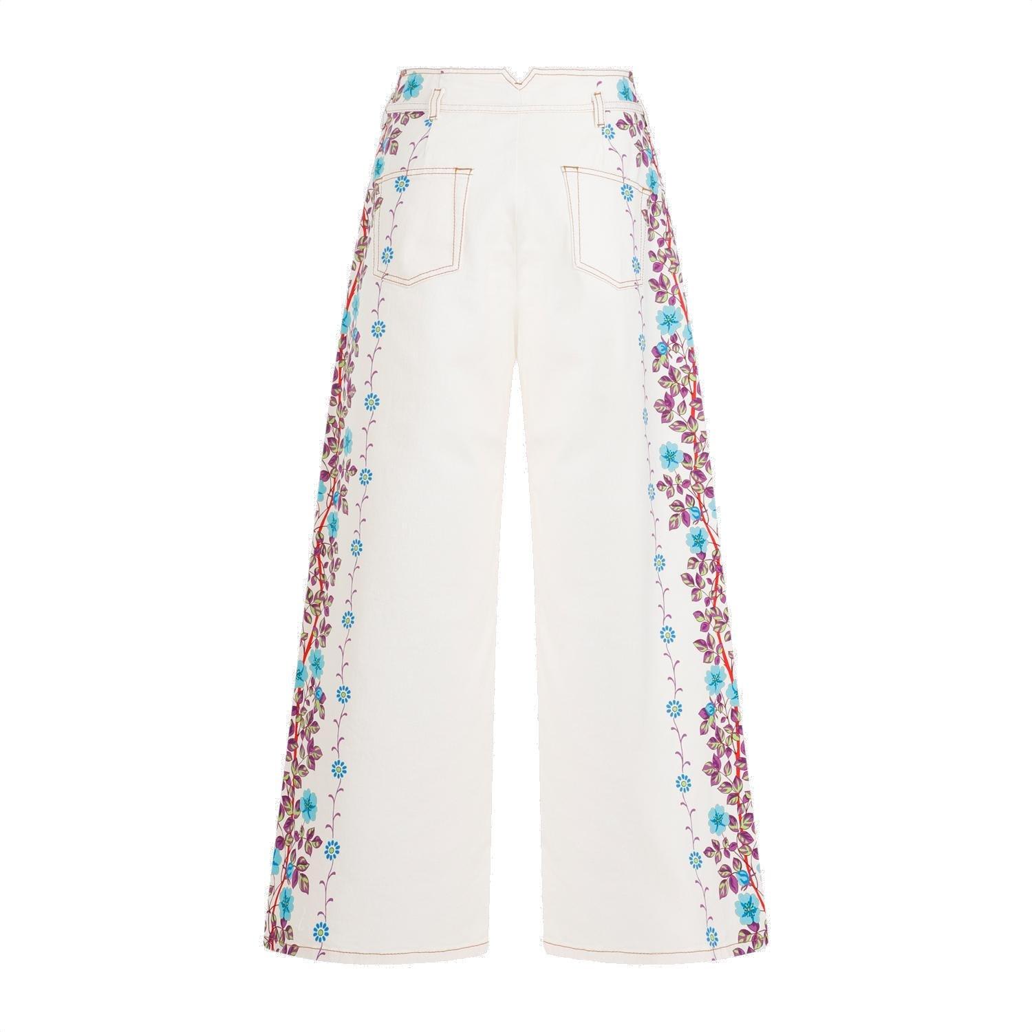 Shop Etro Floral-printed Wide-leg Stretched Jeans In White