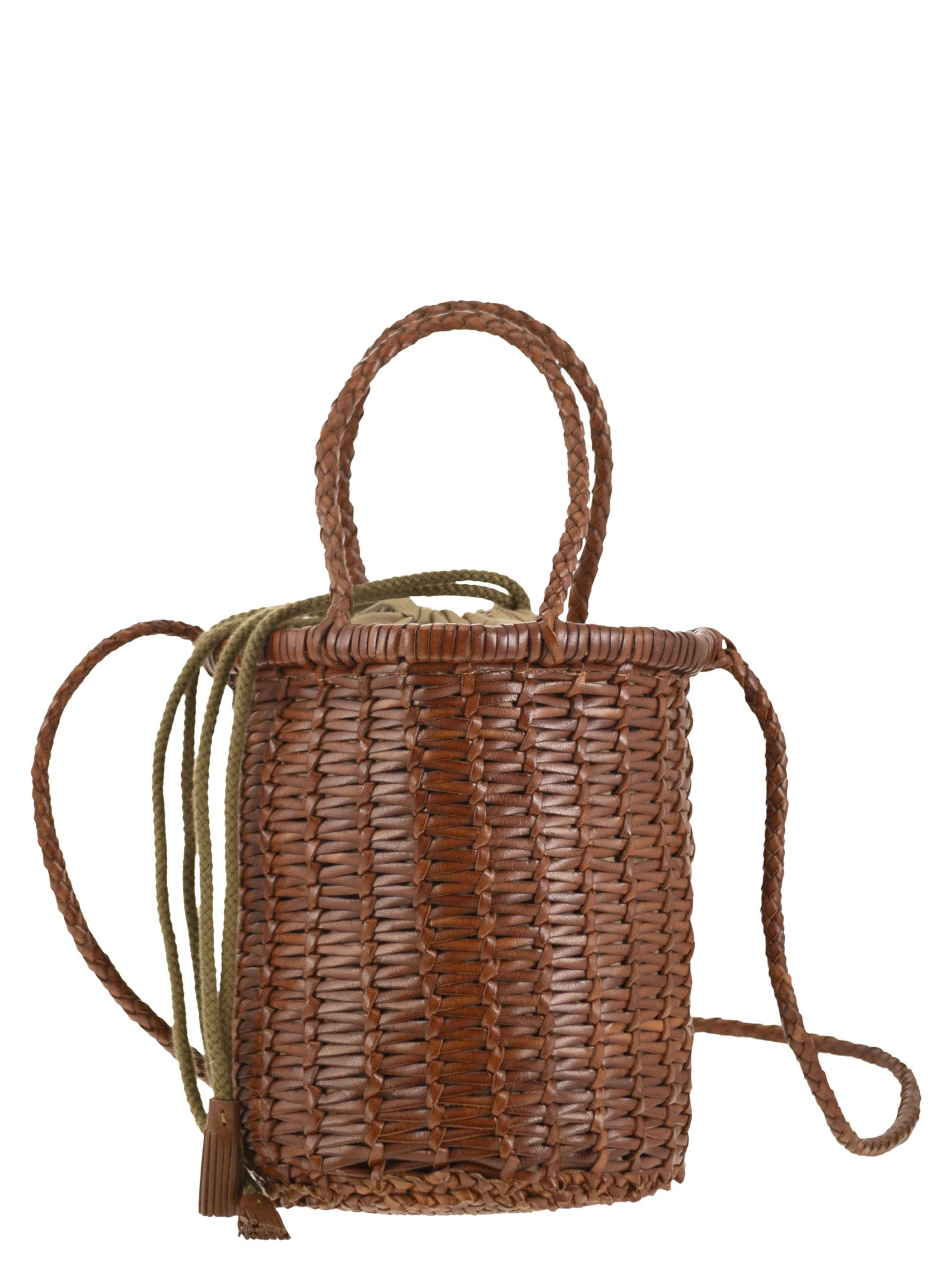 Dragon Diffusion Woven Bucket Bag Crossbody Strap In Brown