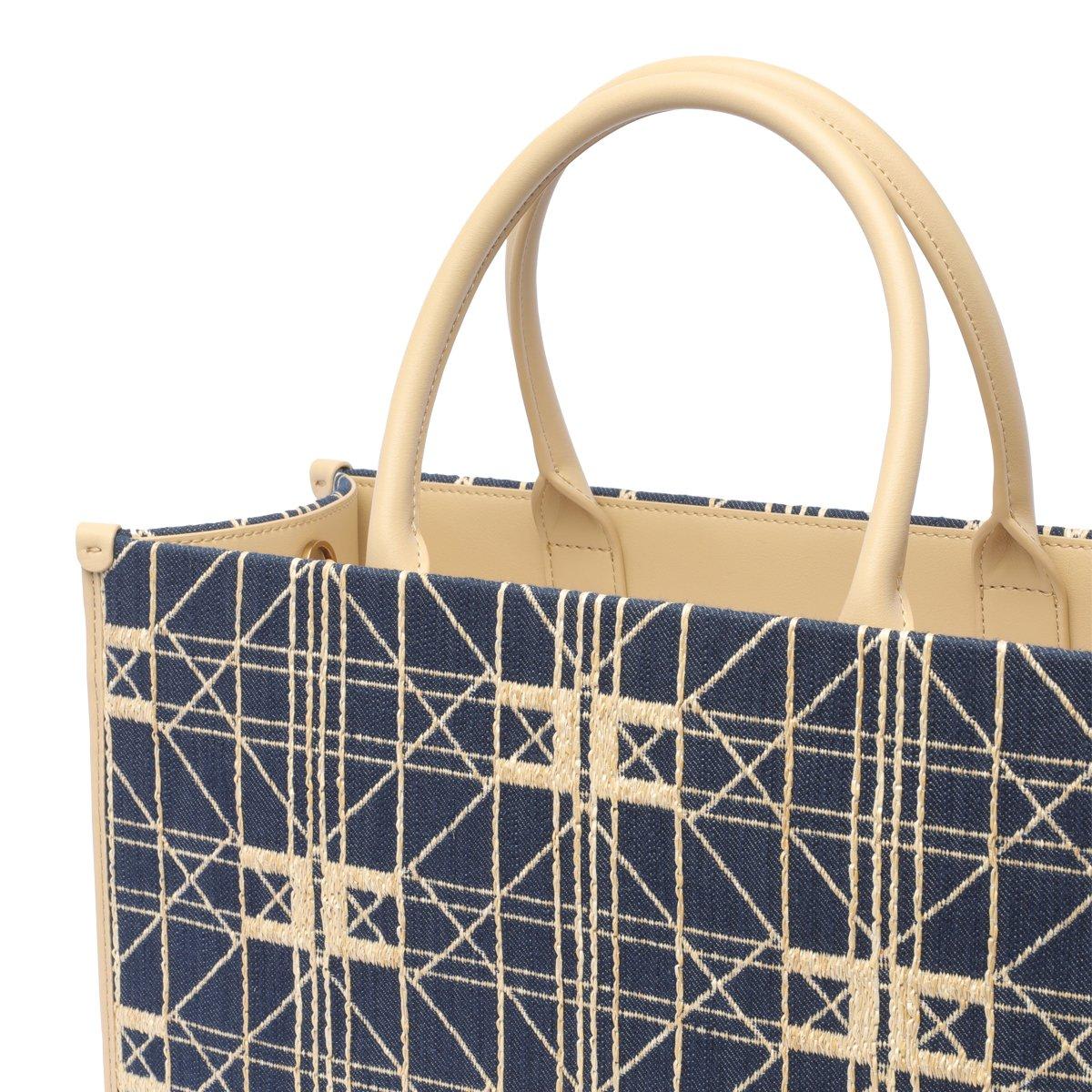 Shop Elisabetta Franchi Logo Embroidered Large Tote Bag In Denim Paglia