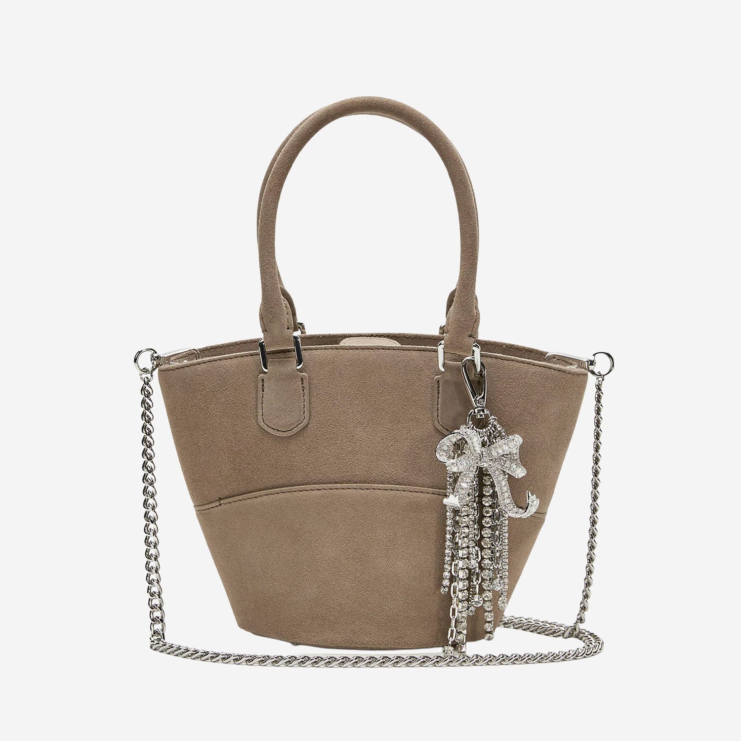 Self-portrait Suede Leather Bag With Pendants In Brown