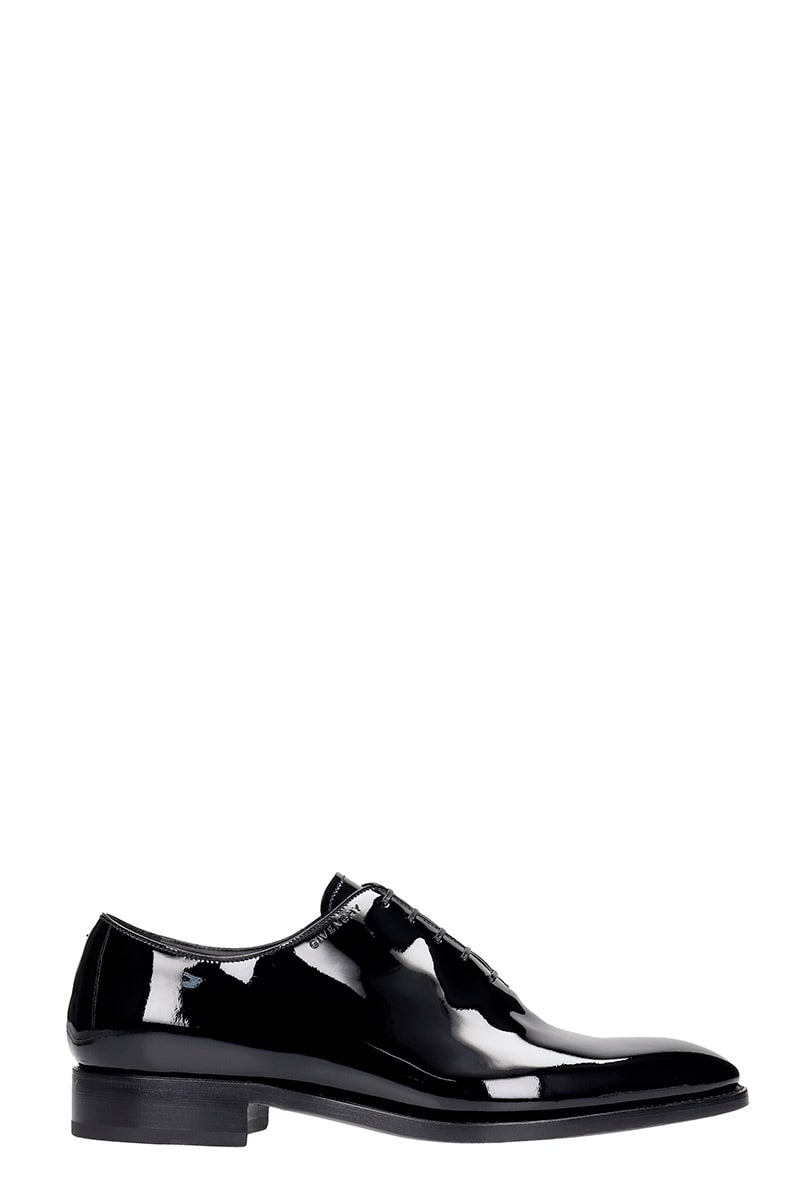 GIVENCHY CLASSIC OXFORD LACE UP SHOES IN BLACK PATENT LEATHER,BH101NH0JJ001